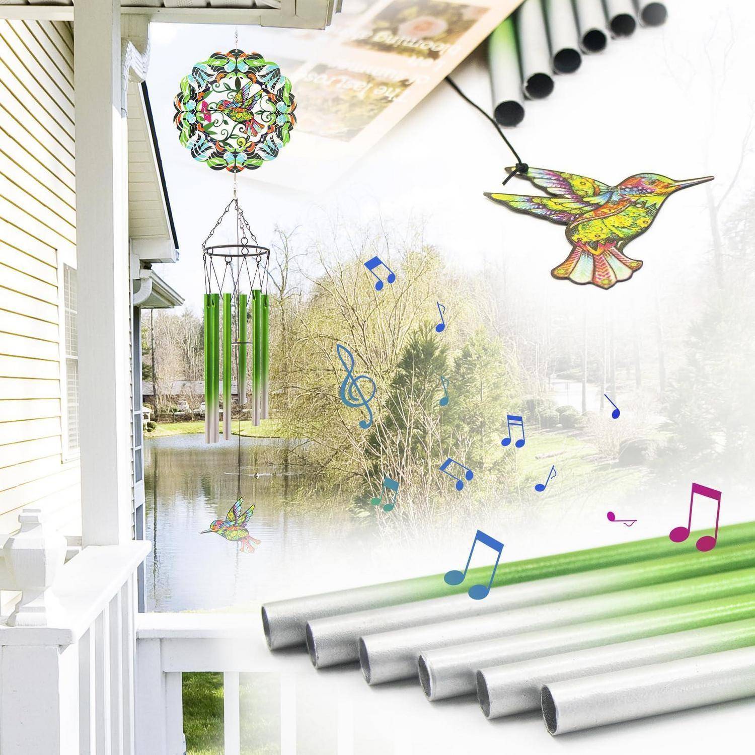 Windspiel Kolibri mit 6 Aluminiumrohren, rostfrei, wetterfest