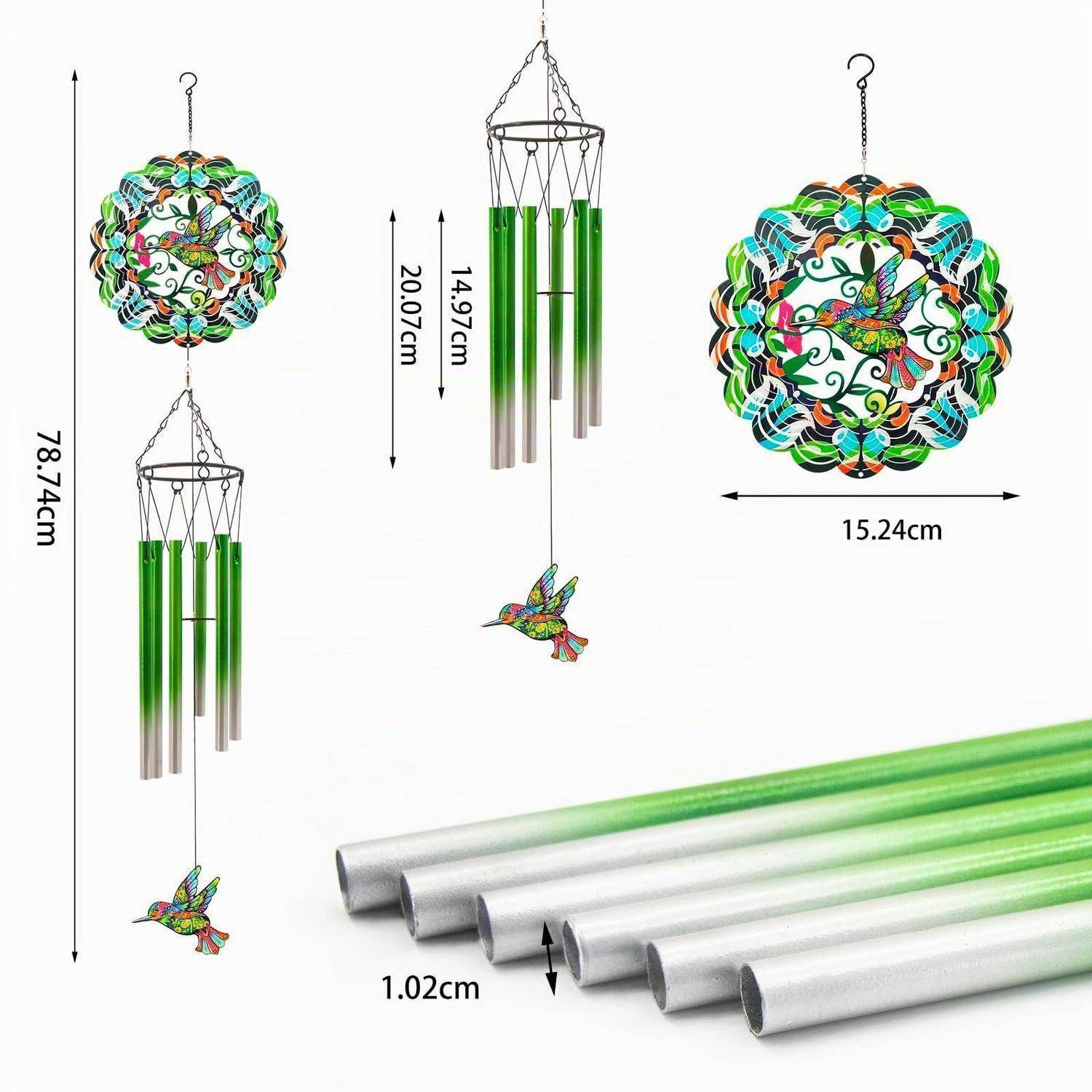 Windspiel Kolibri mit 6 Aluminiumrohren, rostfrei, wetterfest