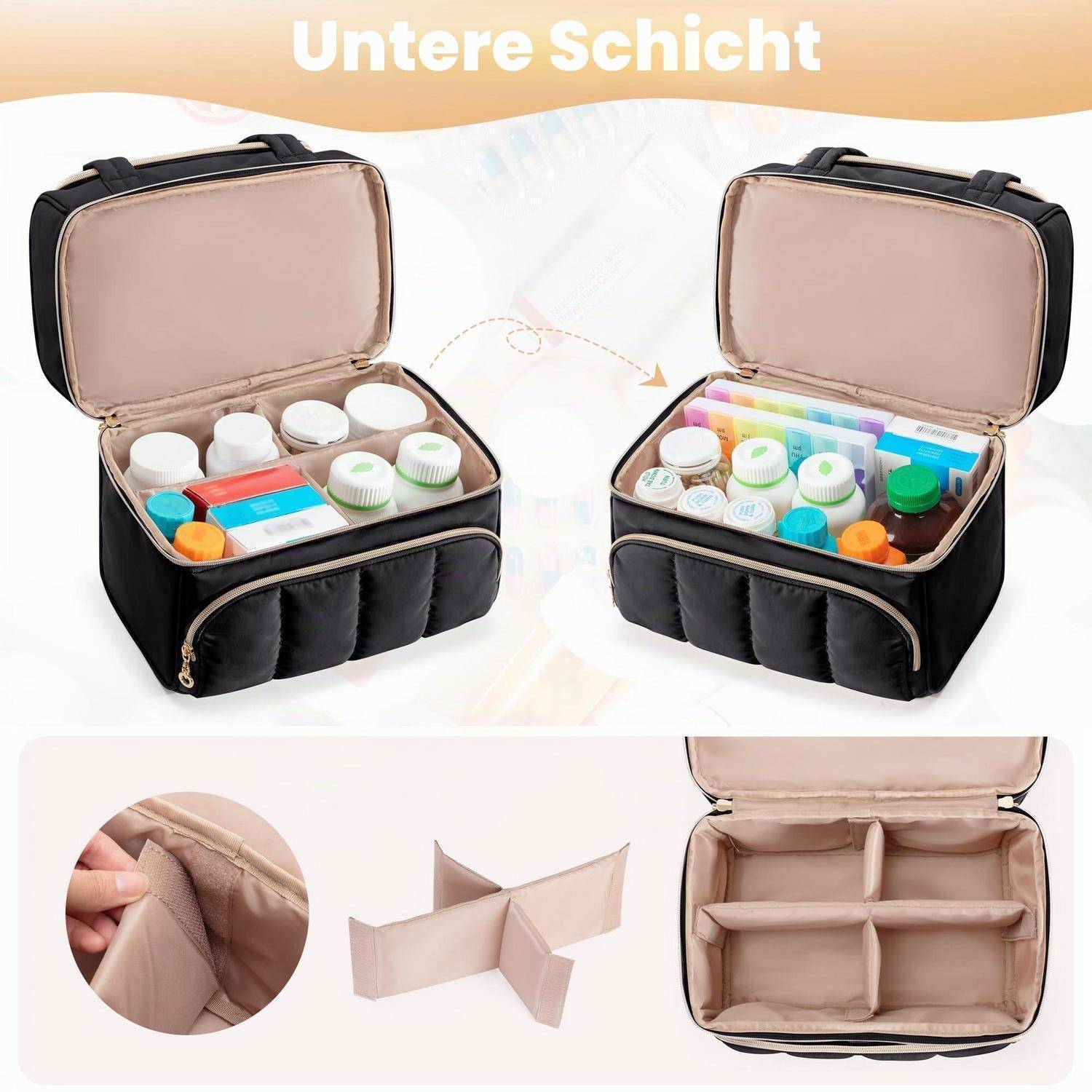 Damero Reiseapotheke Tasche Schwarz mit Doppelreißverschluss