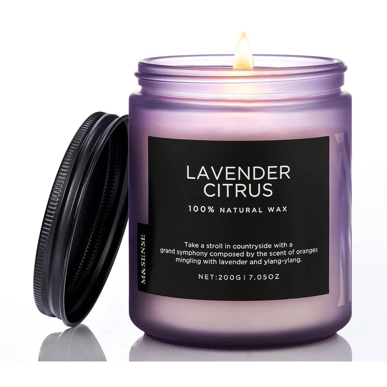 M&SENSE Duftkerze Glas Lavendel Citrus 200g Sojawachs 50h Brenndauer