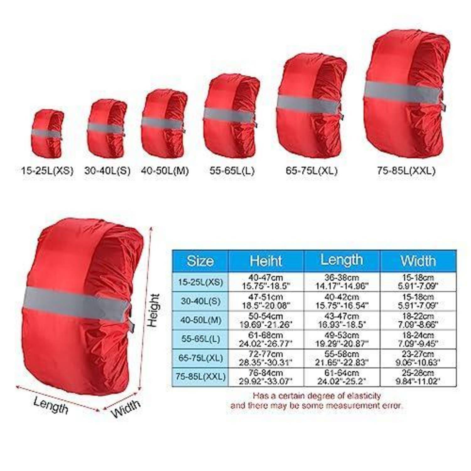Rucksack Regenhülle L Rot 55-65L wasserdicht reflektierend