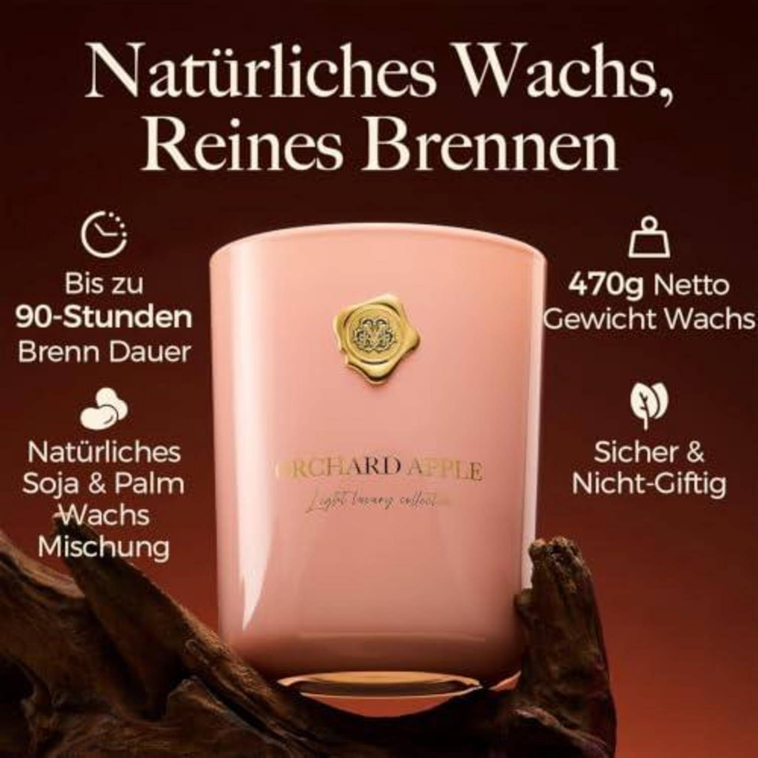 Duftkerze im Glas 470g Obstgarten-Apfel 90h Brenndauer 2 Dochte