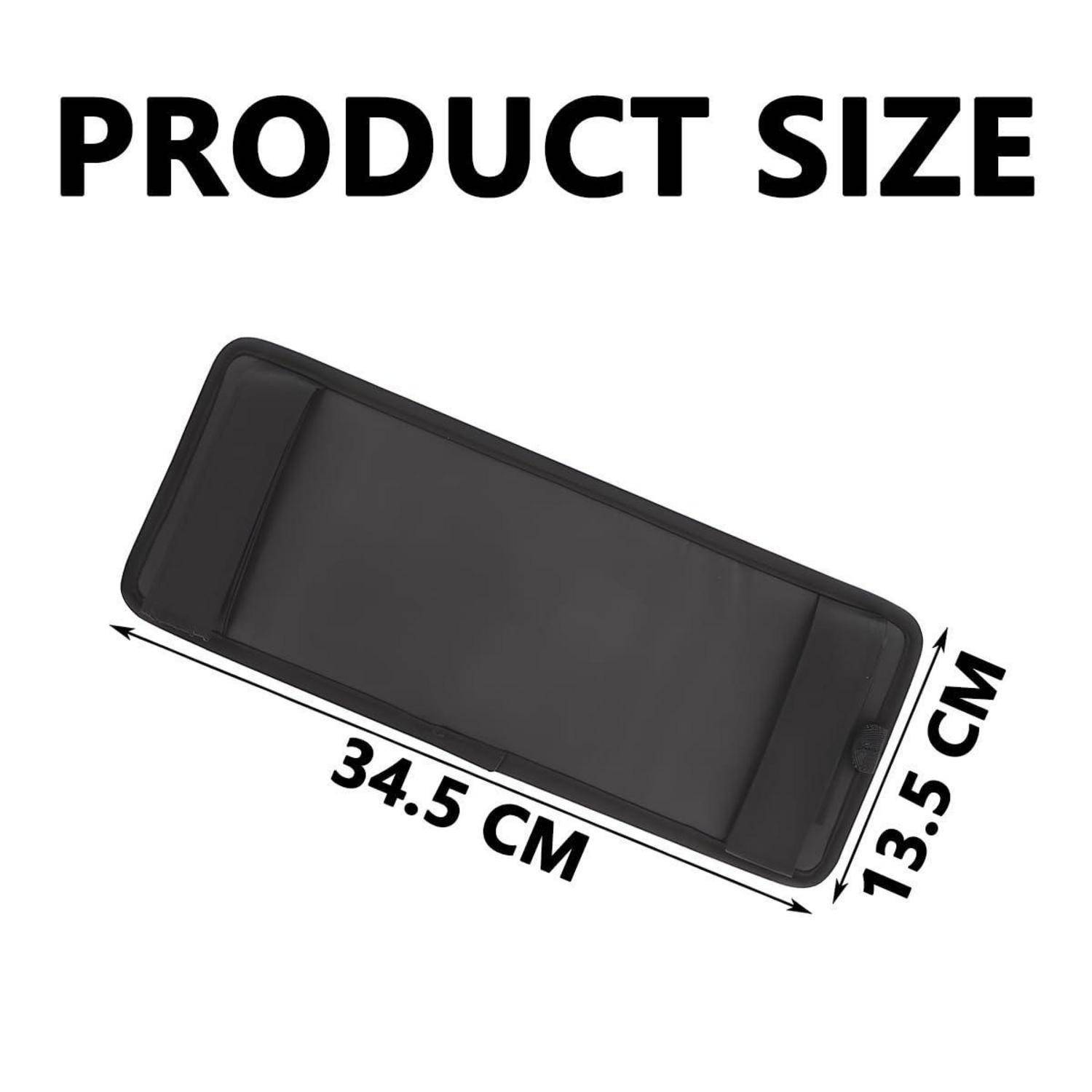 Größendiagramm eines rechteckigen schwarzen Tabletts oder Behälters mit den Maßen 34,5 cm Länge und 13,5 cm Breite.