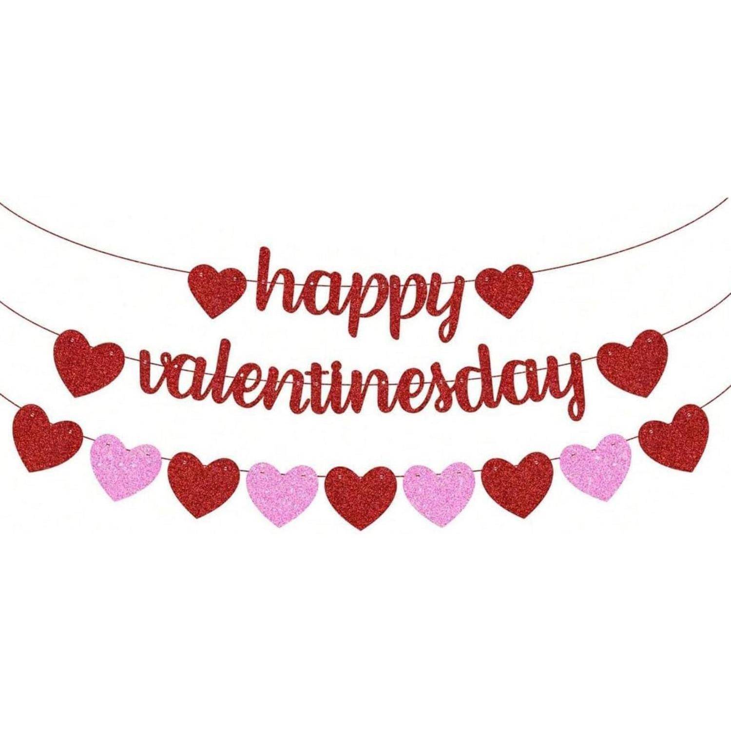 Rotes Glitzerband mit der Aufschrift „Happy Valentinstag