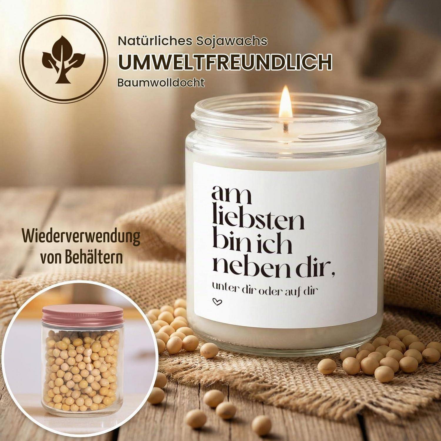 Duftkerze Sojawachs Lavendel 200g 35h Brenndauer wiederverwendbar
