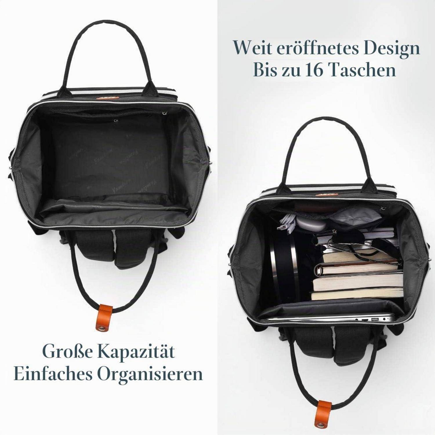 Damen Rucksack mit 15.6 Zoll Laptopfach und USB Ladeanschluss Schwarz
