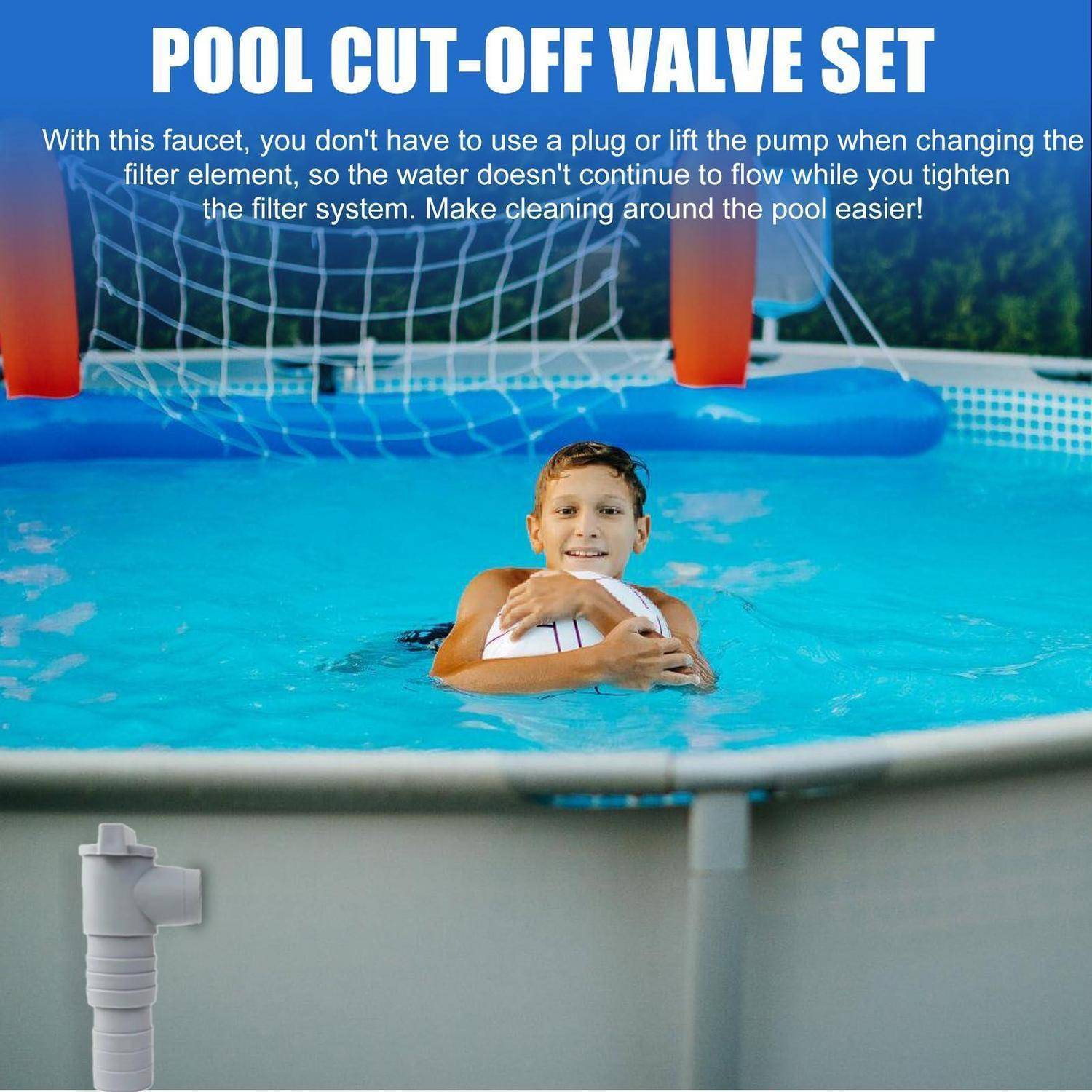 2x Absperrhahn Pool 32mm mit Schlauchschellen und Dichtband