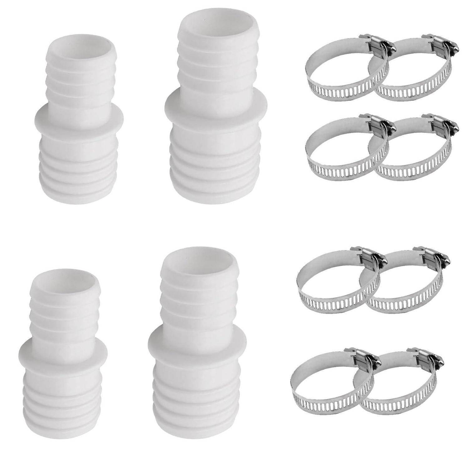 Pool Schlauchverbinder 32 auf 38mm, 4 Stück mit 8 Edelstahl Schlauchschellen