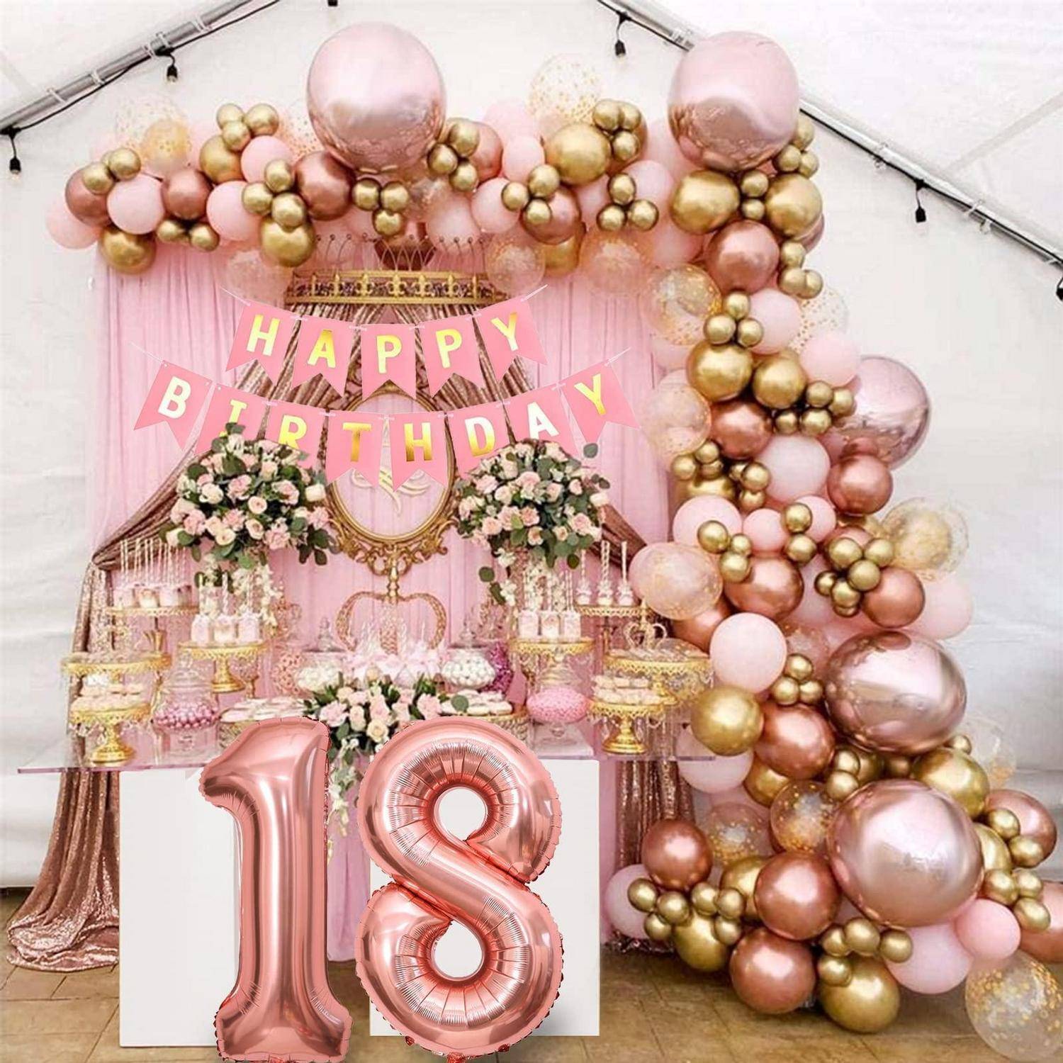 Ballongirlande Set 18. Geburtstag Roségold Macaron Metallic Konfetti