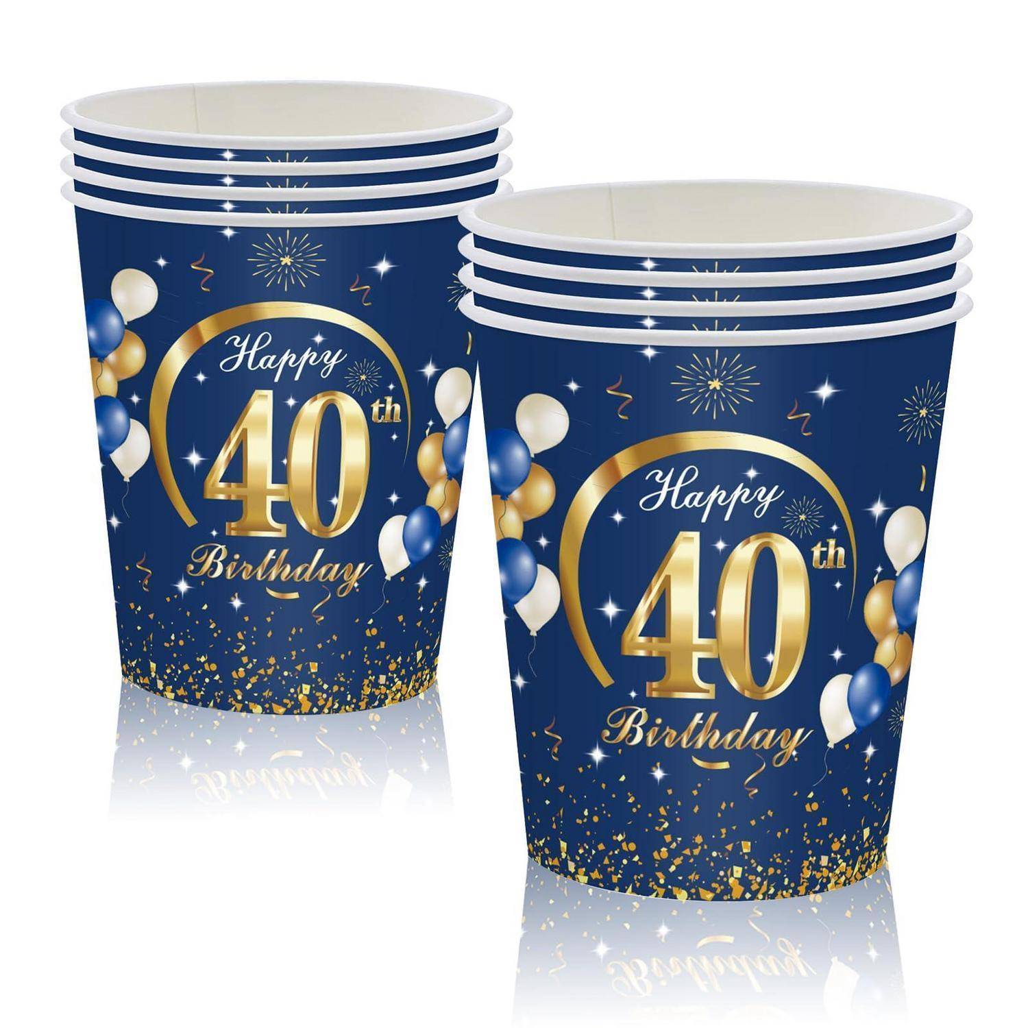 Papierbecher 40. Geburtstag Blau Gold 16 Stück 250ml