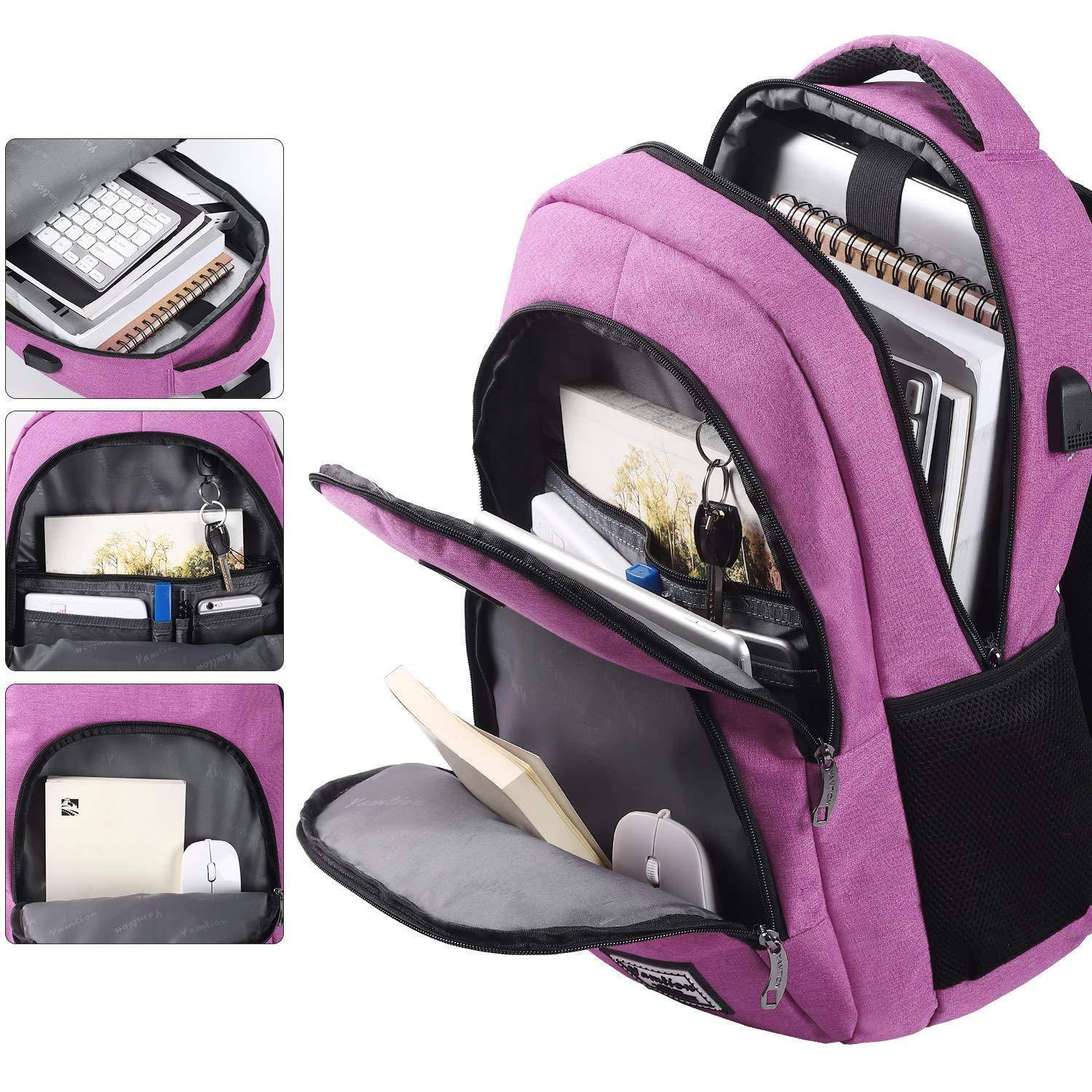 YAMTION Laptop Rucksack 35L USB-Anschluss 15.6 Zoll Lila