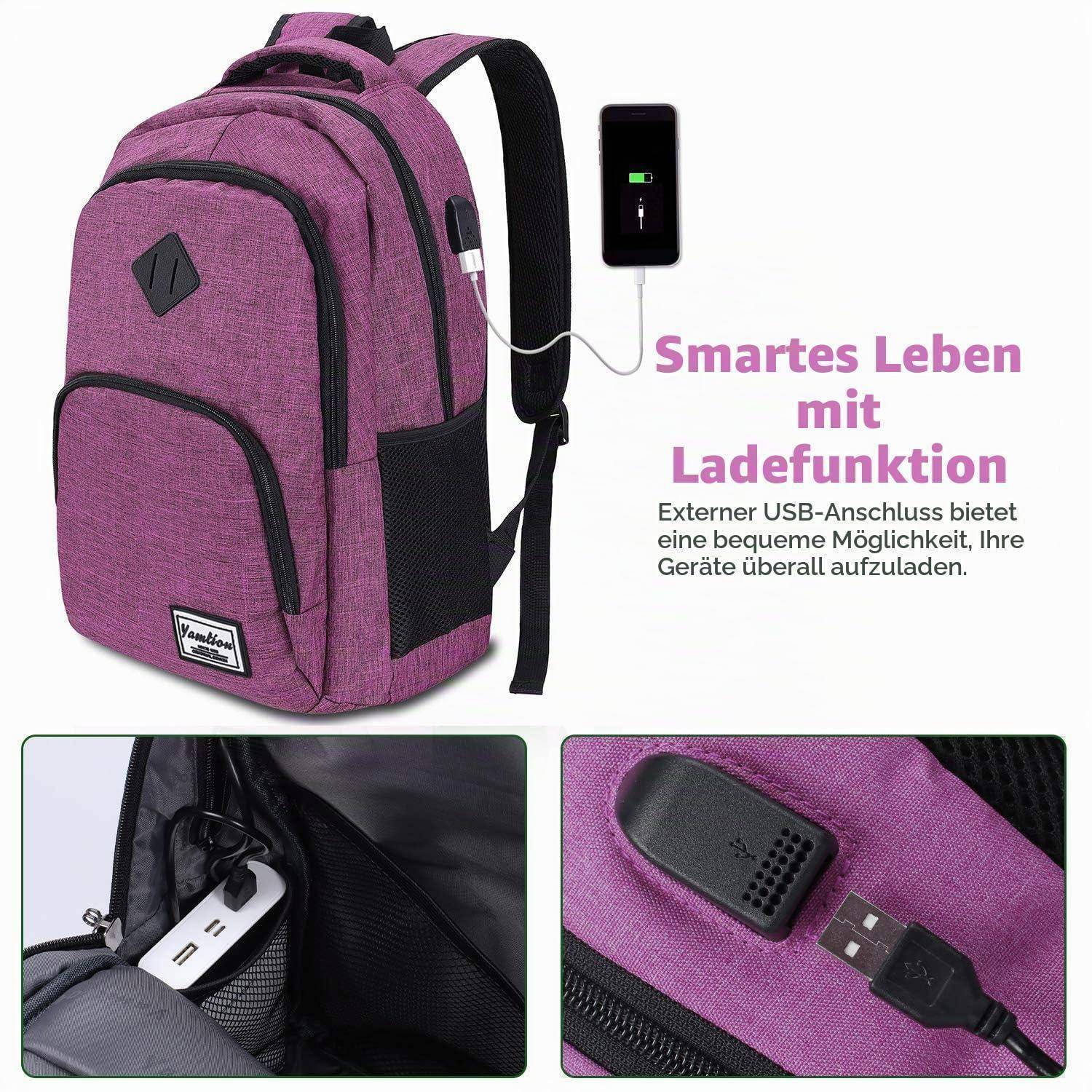 YAMTION Laptop Rucksack 35L USB-Anschluss 15.6 Zoll Lila