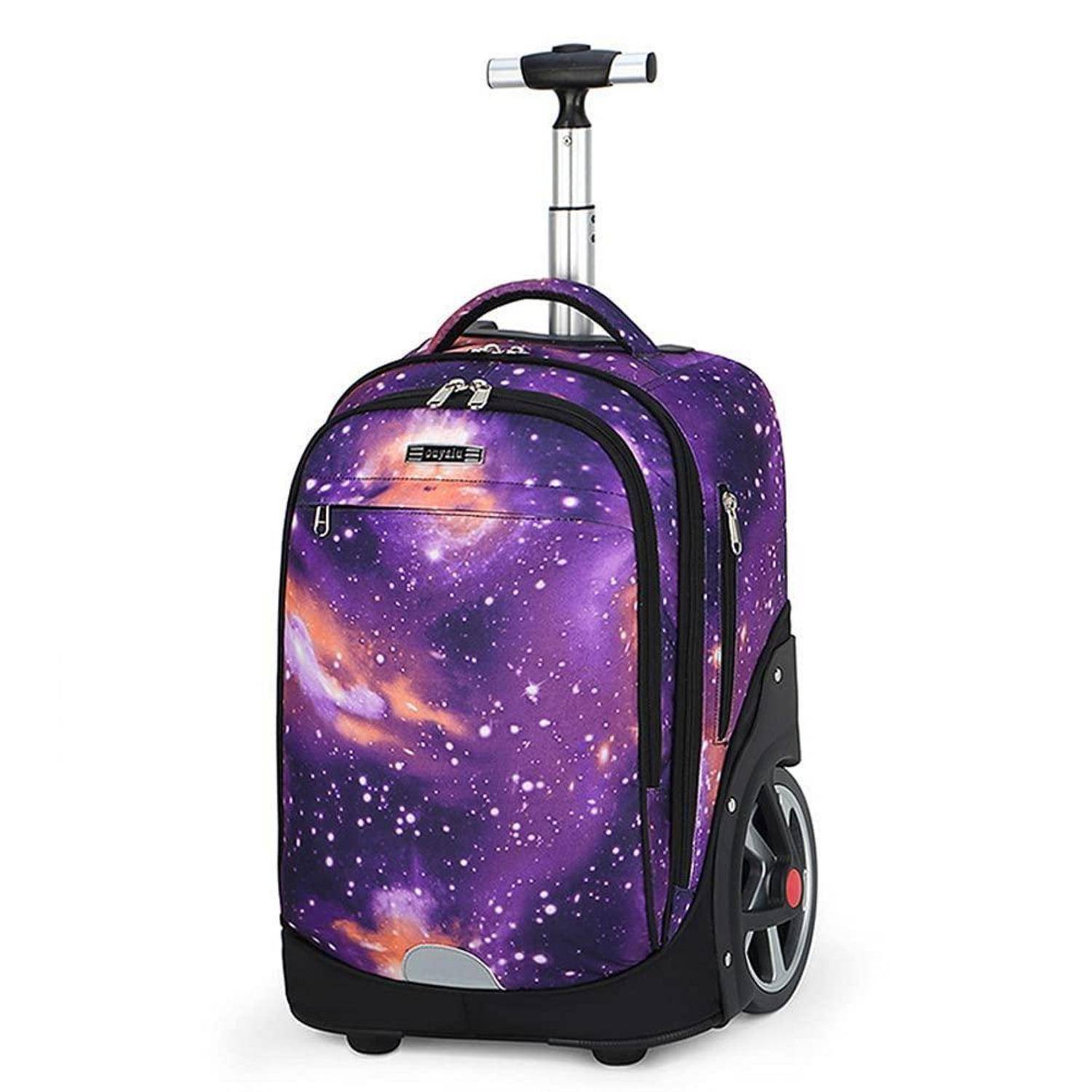 Schulrucksack mit Rädern, 36-55L, Lila Sternenhimmel