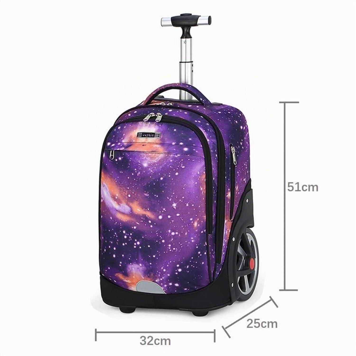 Schulrucksack mit Rädern, 36-55L, Lila Sternenhimmel