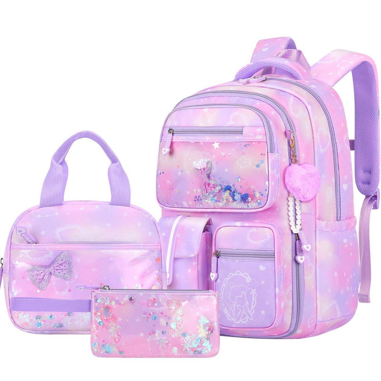 Amythe Schulrucksack Set 3-teilig Mädchen Lila Wasserfest