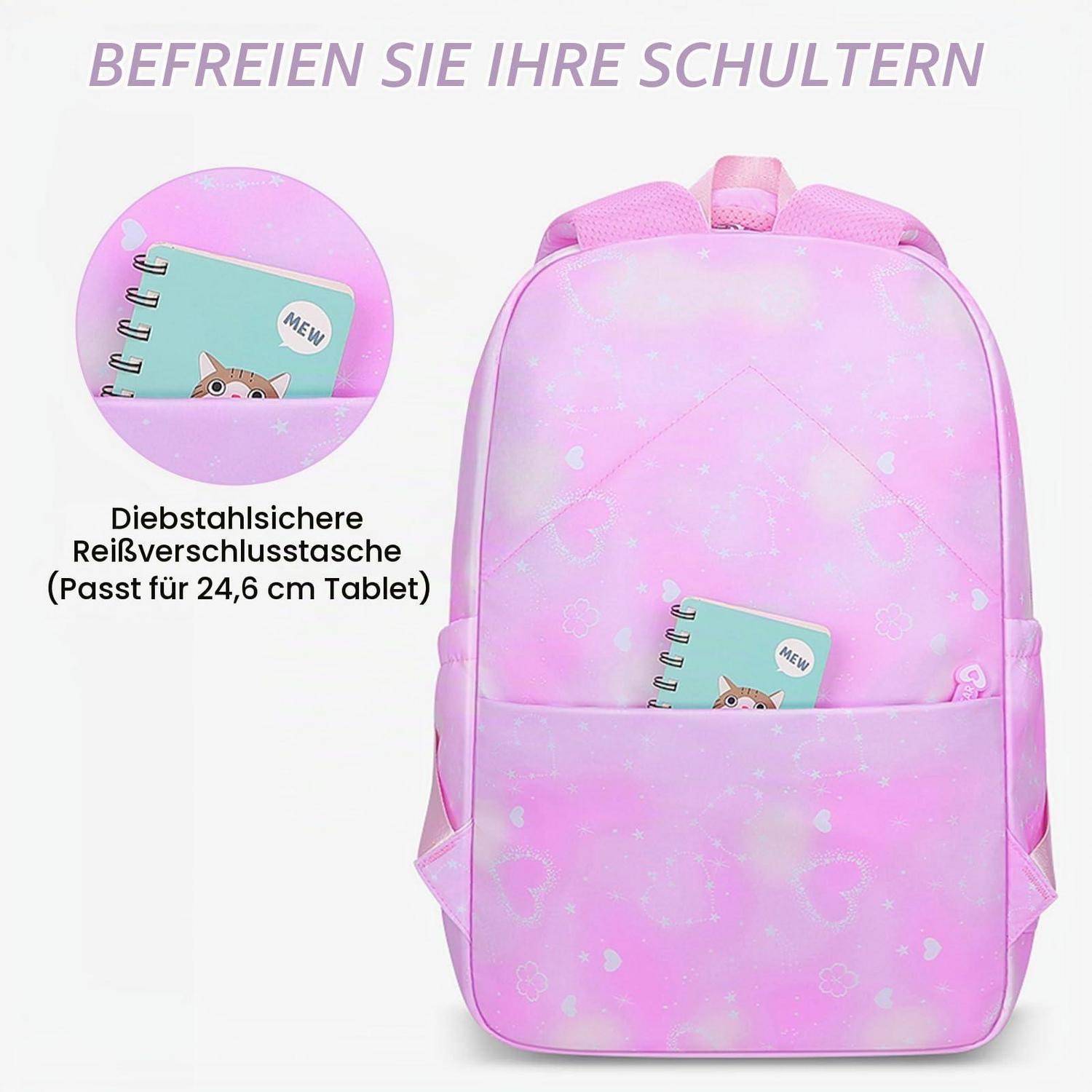 Amythe Schulrucksack Set 3-teilig Mädchen Lila Wasserfest