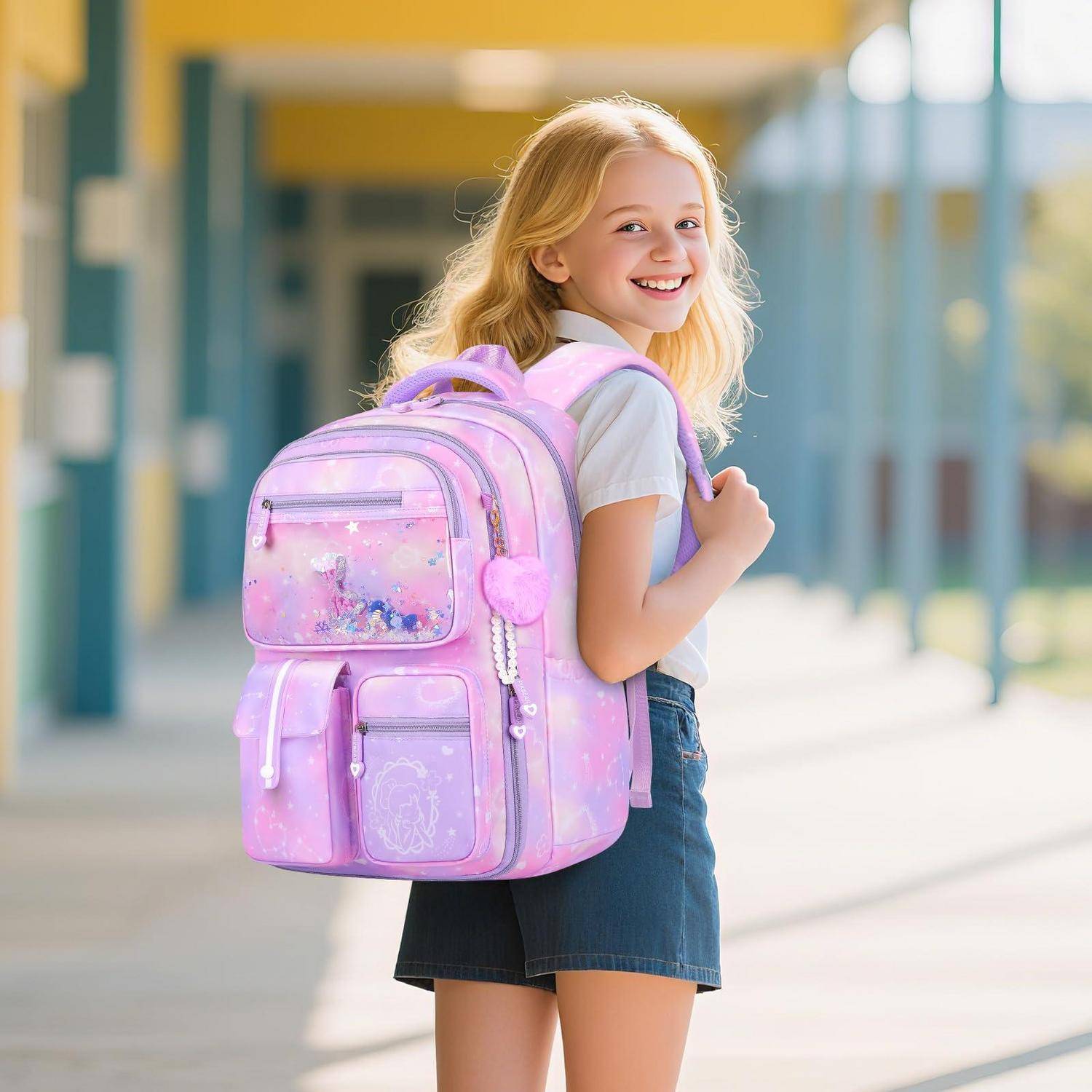 Amythe Schulrucksack Set 3-teilig Mädchen Lila Wasserfest