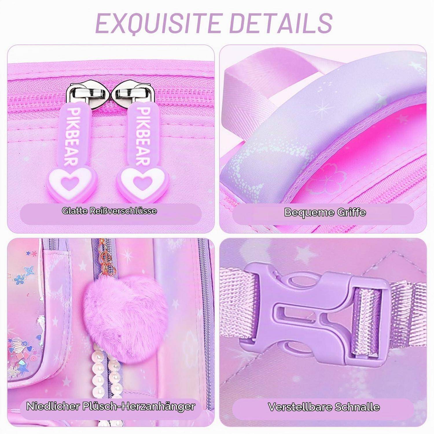 Amythe Schulrucksack Set 3-teilig Mädchen Lila Wasserfest