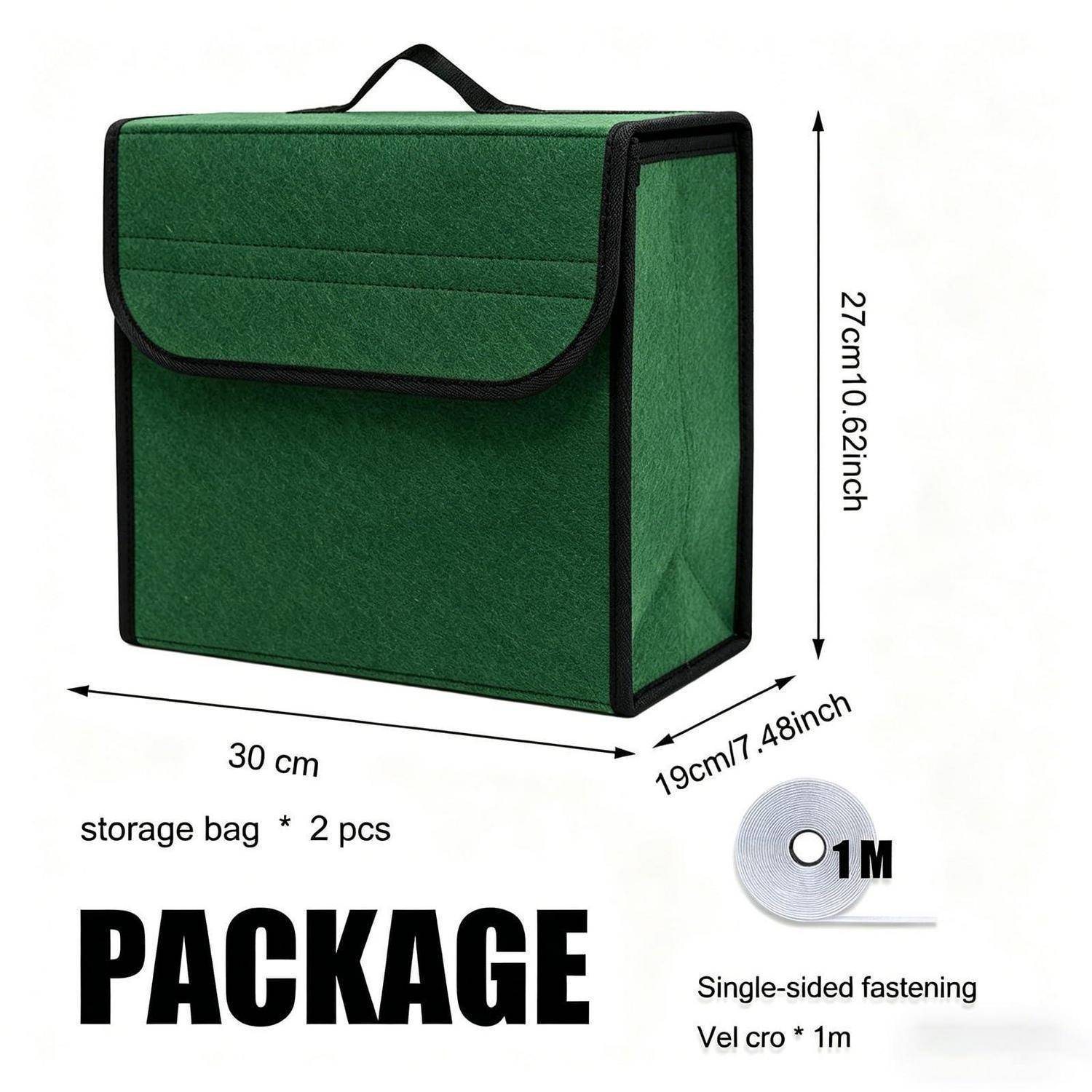 Kofferraum Organizer Filz 2 Stück 30x19x27cm Dunkelgrün mit Klettband