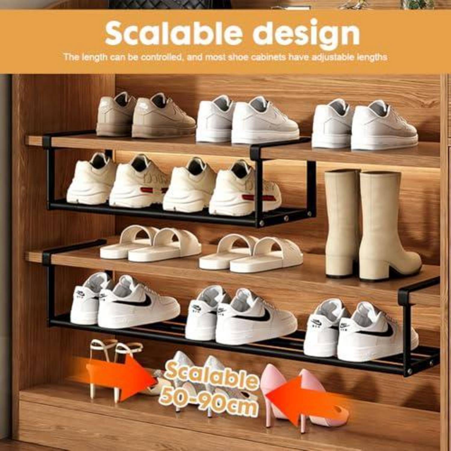 Schuhregal ausziehbar 40-70cm Schwarz Kohlenstoffstahl