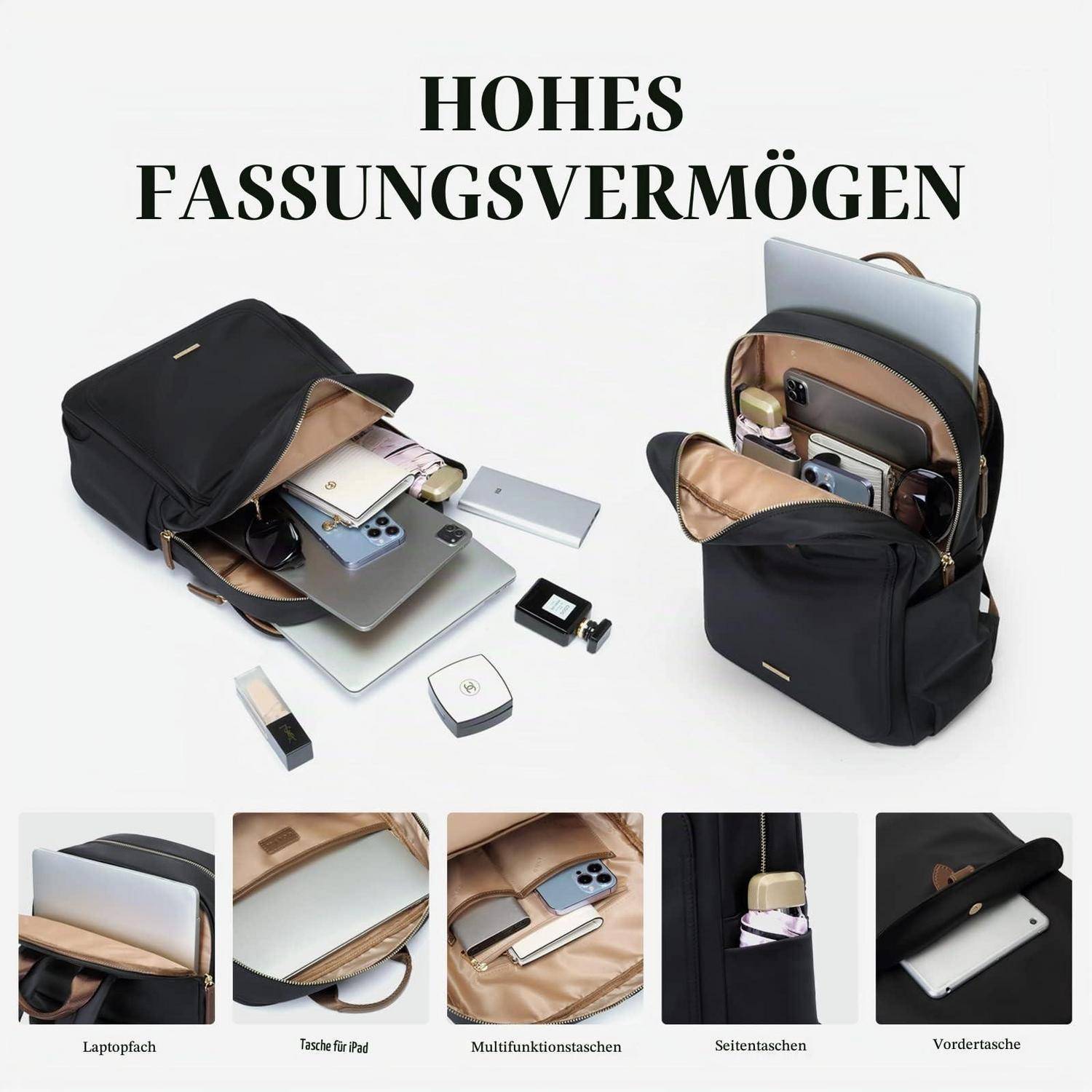 Laptop Rucksack 16 Zoll Schwarz mit Laptopfach