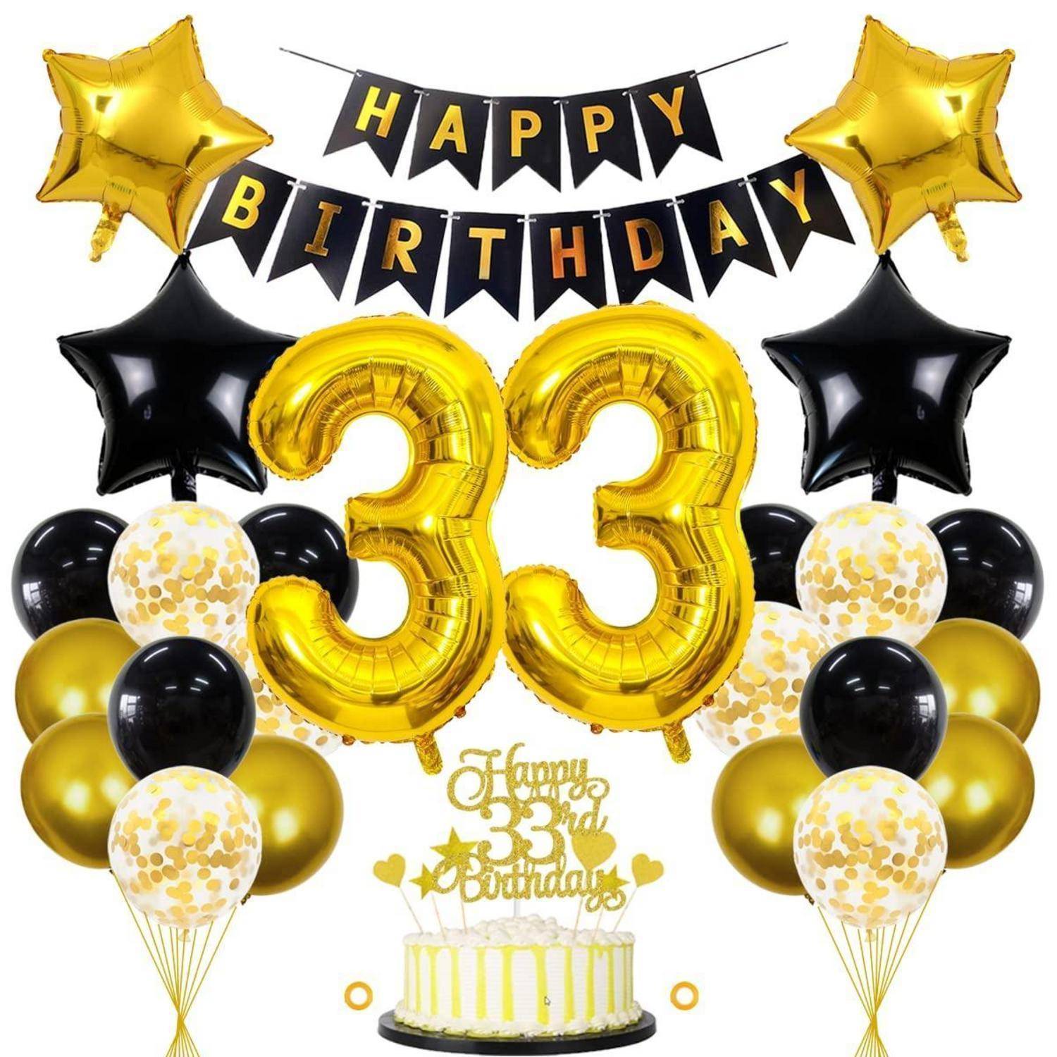 Luftballondekorationen zur 33. Geburtstagsfeier mit „Happy Birthday