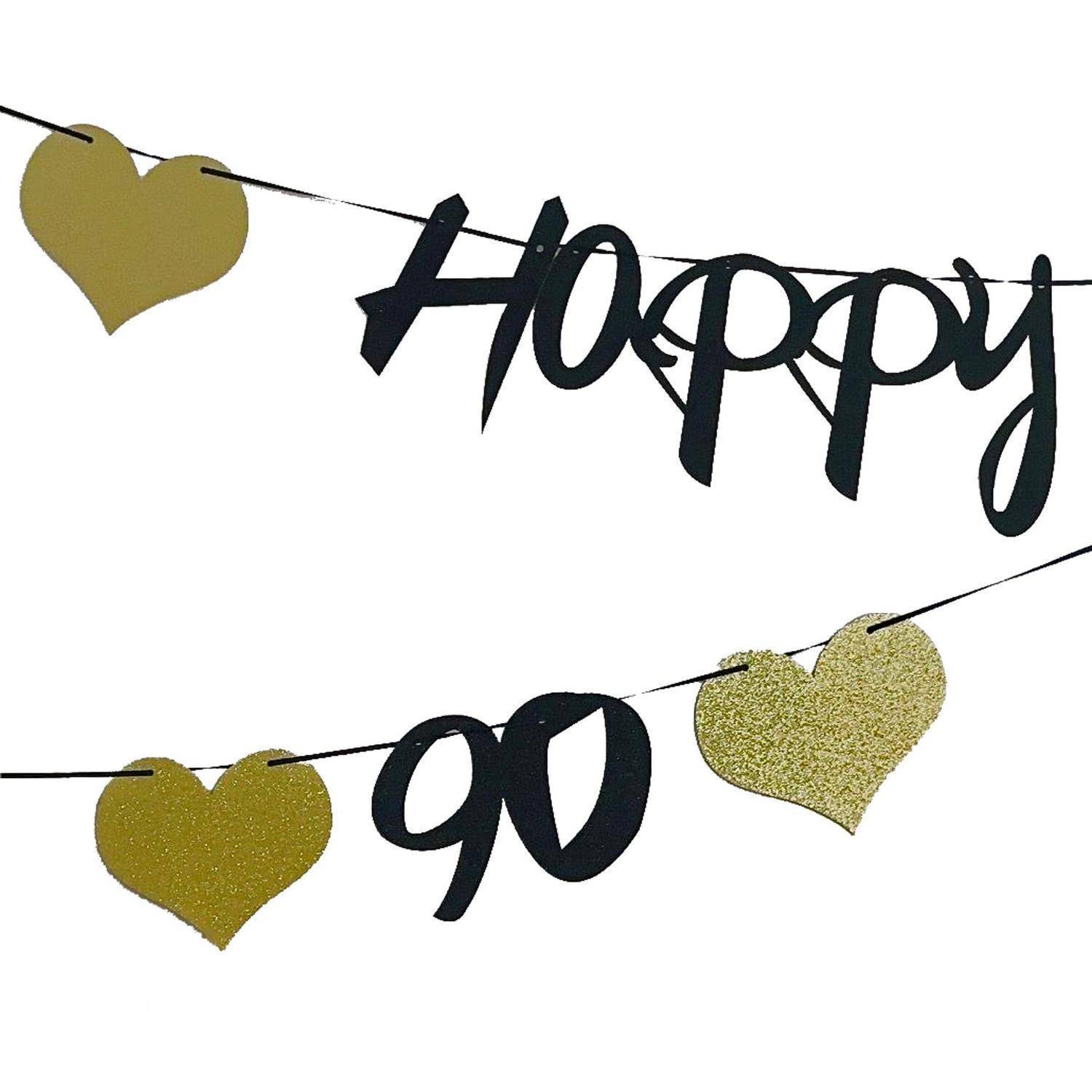 Dekorativer Transparentbanner mit schwarzer Schrift „Happy