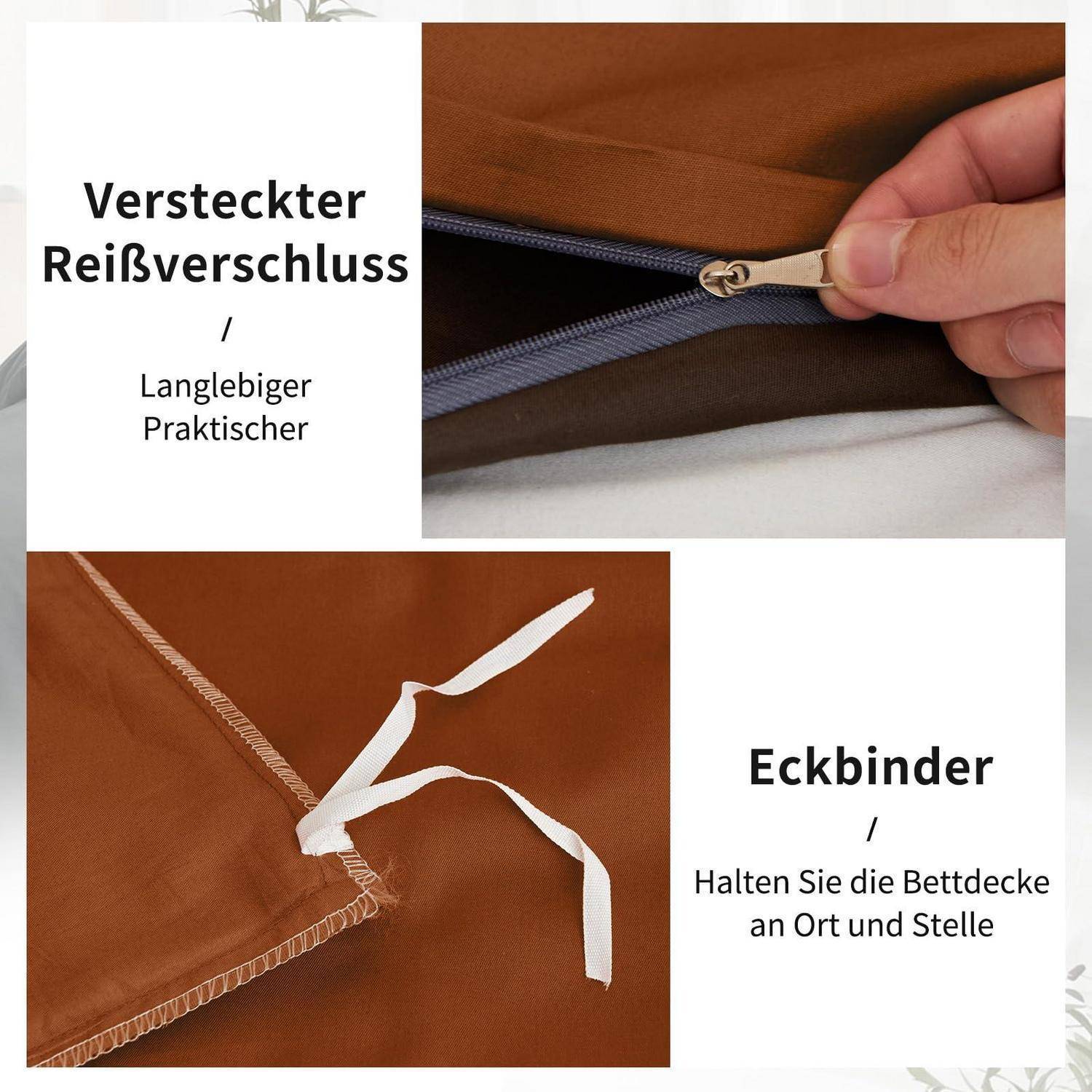 Bettwäsche-Set 4tlg. Baumwolle 135x200cm Braun/Orange mit Reißverschluss