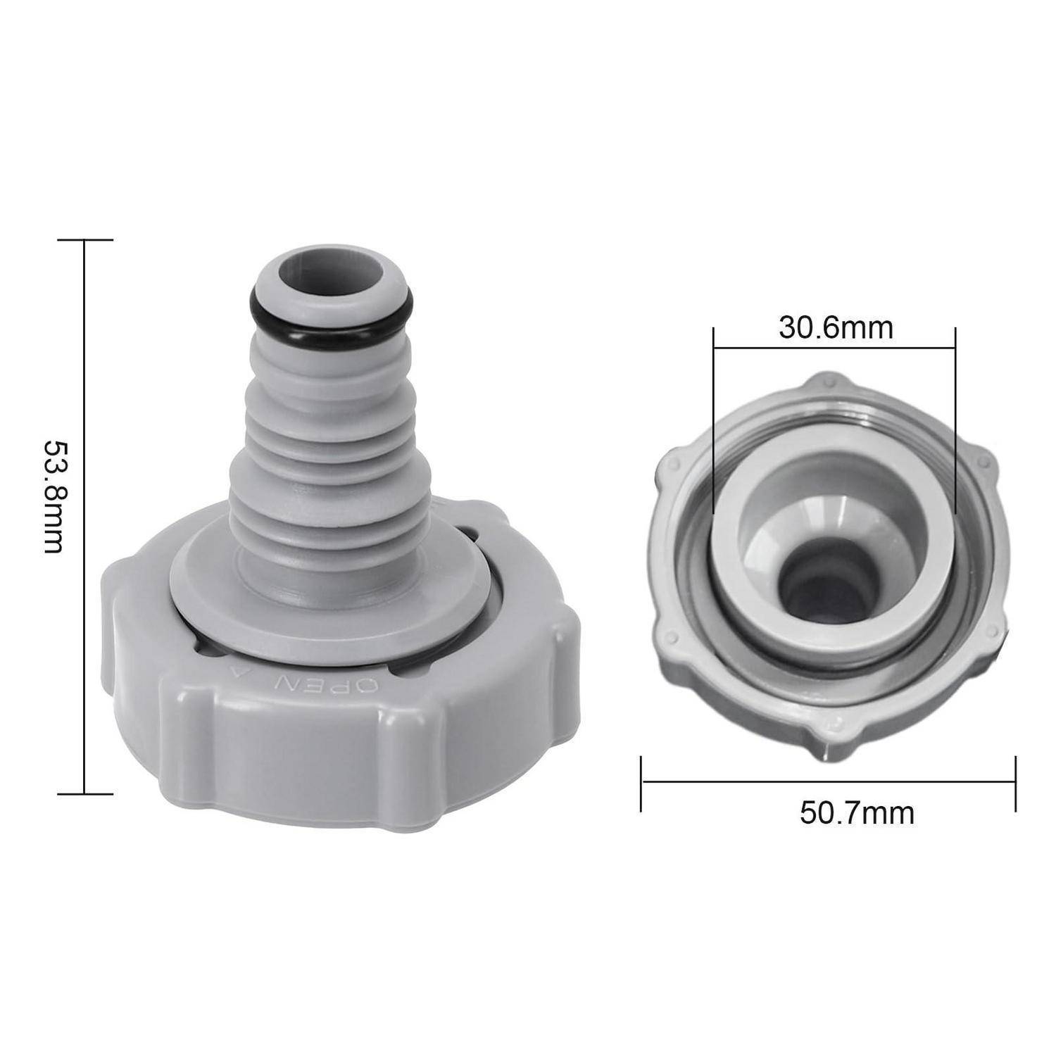 Produktdiagramm eines grauen Kunststoffschlauches mit Seiten- und Draufsicht sowie Abmessungen: 53,8 mm hoch, 50,7 mm breit, 30,6 mm Öffnung.