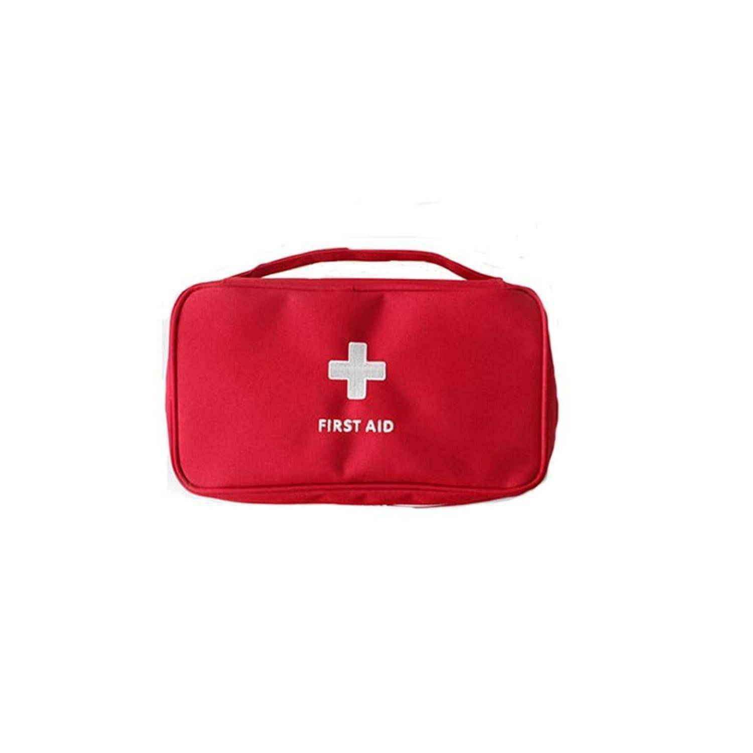 Rote Erste-Hilfe-Tasche mit weißem Kreuz und der Aufschrift „FIRST AID