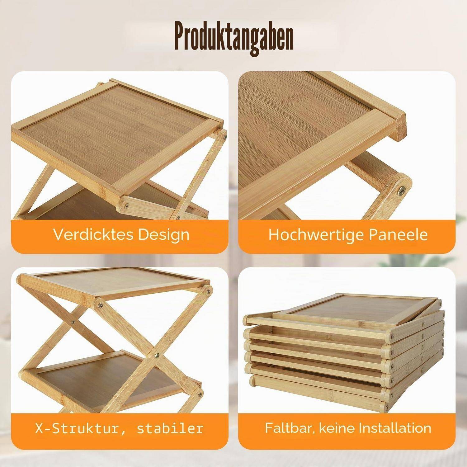 YYW Schuhregal 7 Lagen Bambus faltbar Holzfarbe
