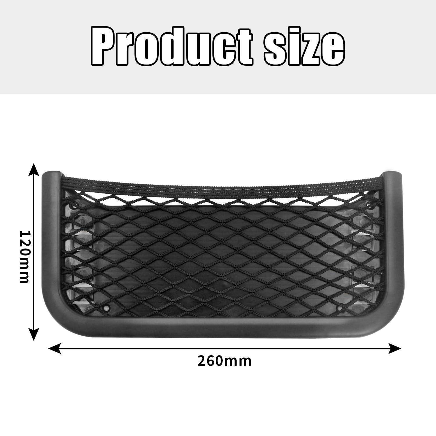 Das Produktgrößendiagramm zeigt ein schwarzes Maschenautolastnetz mit einer Breite von 260 mm und einer Höhe von 120 mm.