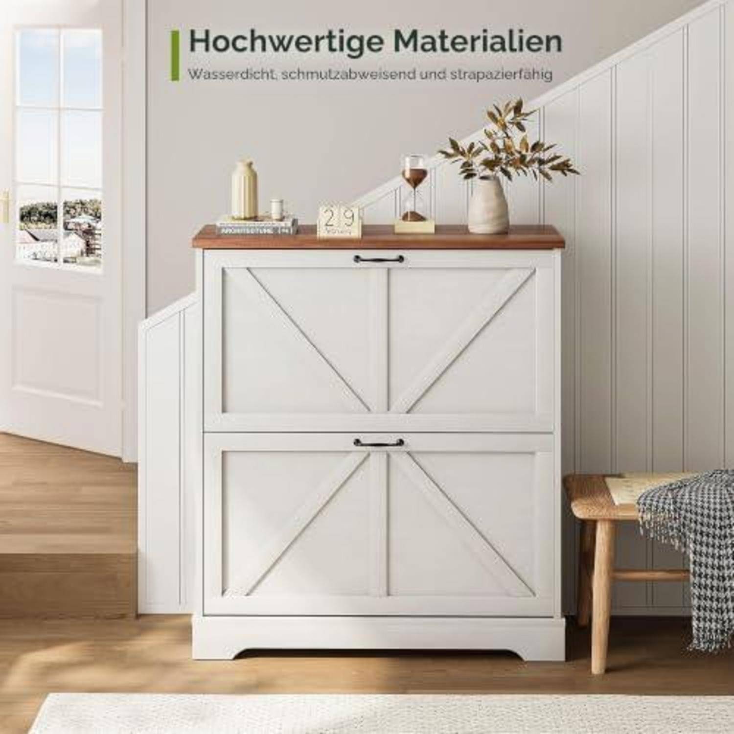 Schuhschrank FENDEE mit 2 Klappschubladen Weiß
