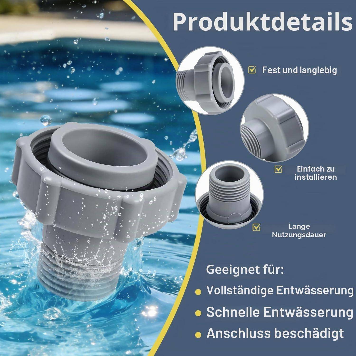 Pool Ablaufgarnitur 1,5 Zoll Anschluss Schlauchadapter für P6 Serie