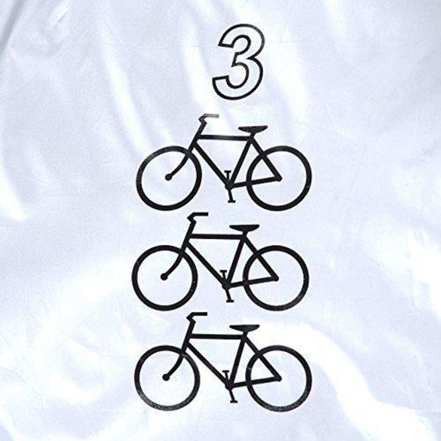 Nummer 3 über drei übereinander gestapelten Fahrrad-Symbolen auf weißem Hintergrund.
