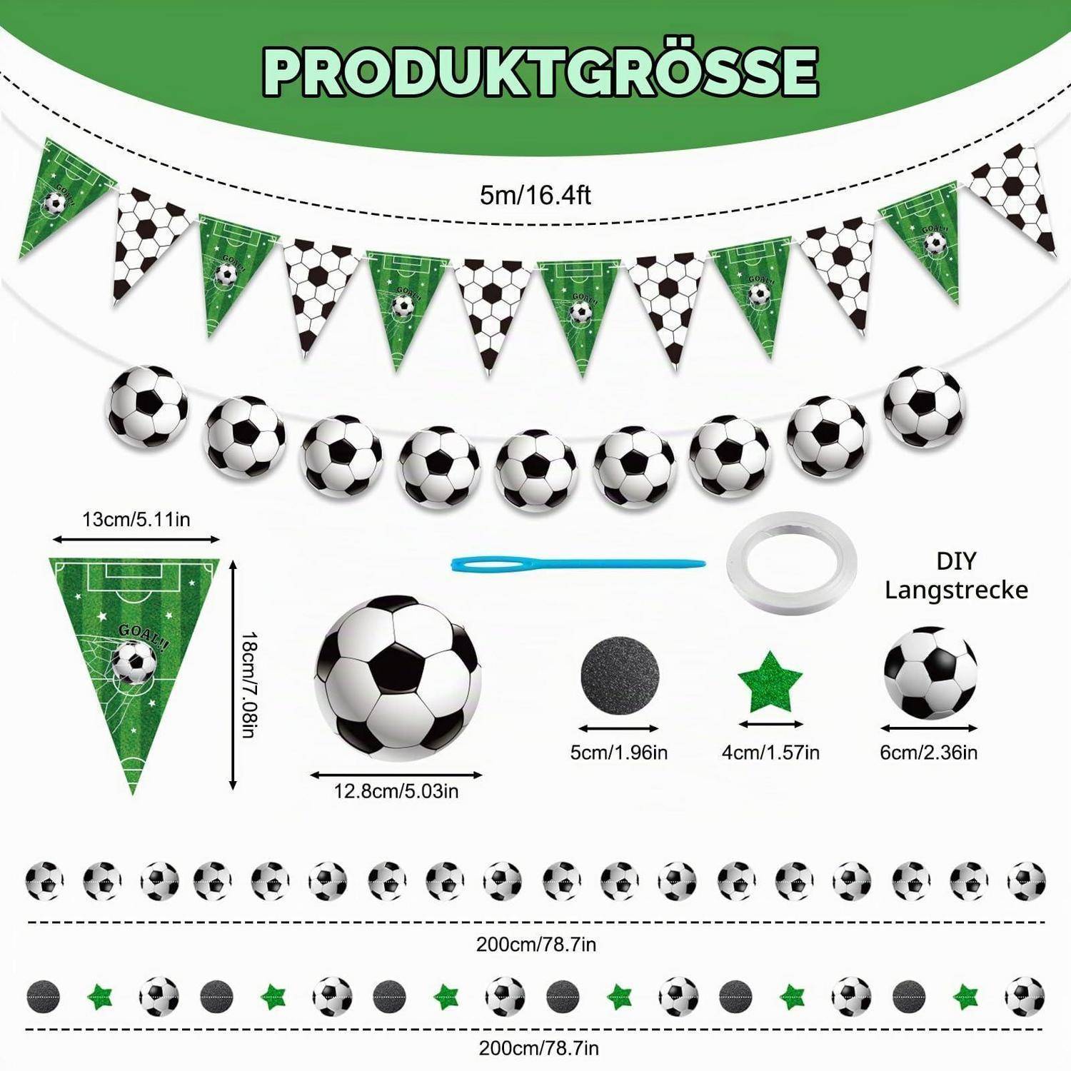 Fußball Deko Set 4x Girlande Wimpelkette Hängende Wirbel