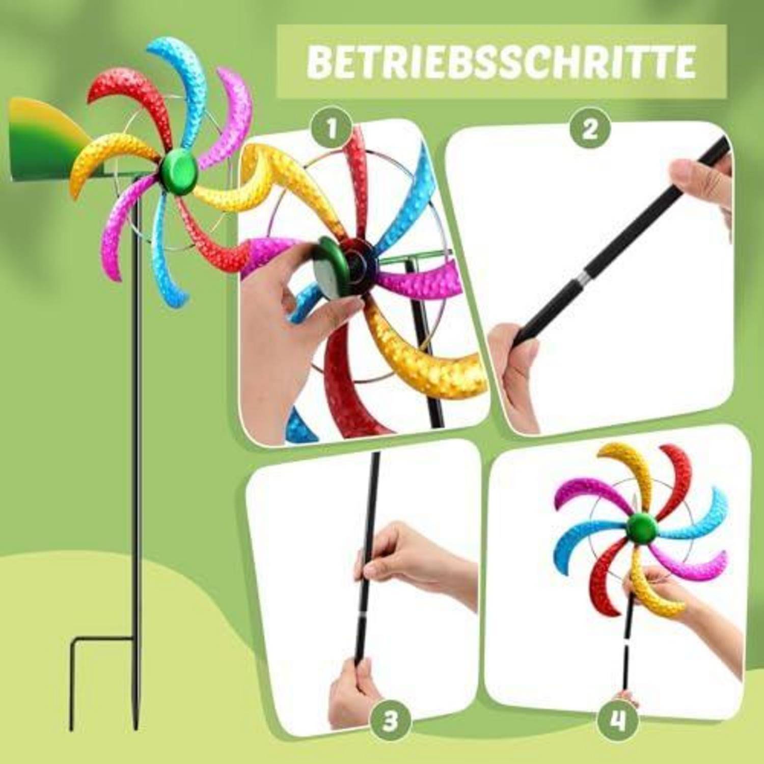 Windrad Gartenstecker Metall 125cm Bunt
