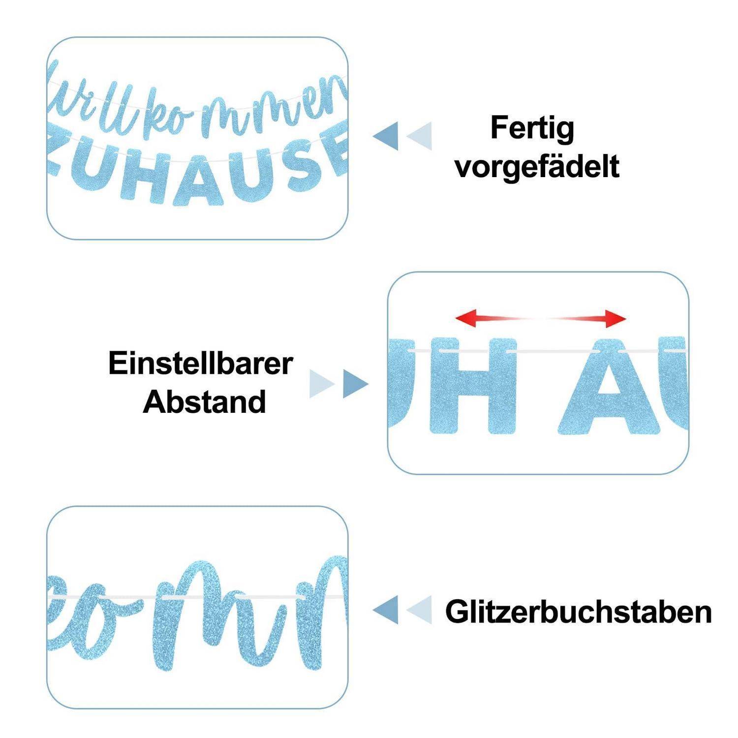 Instructional graphic: Glitterbuchstaben zur Erstellung eines vorgefertigten Slogans mit einstellbarem Abstand und Pfeilen, die die Bewegung der Buchstaben anzeigen.