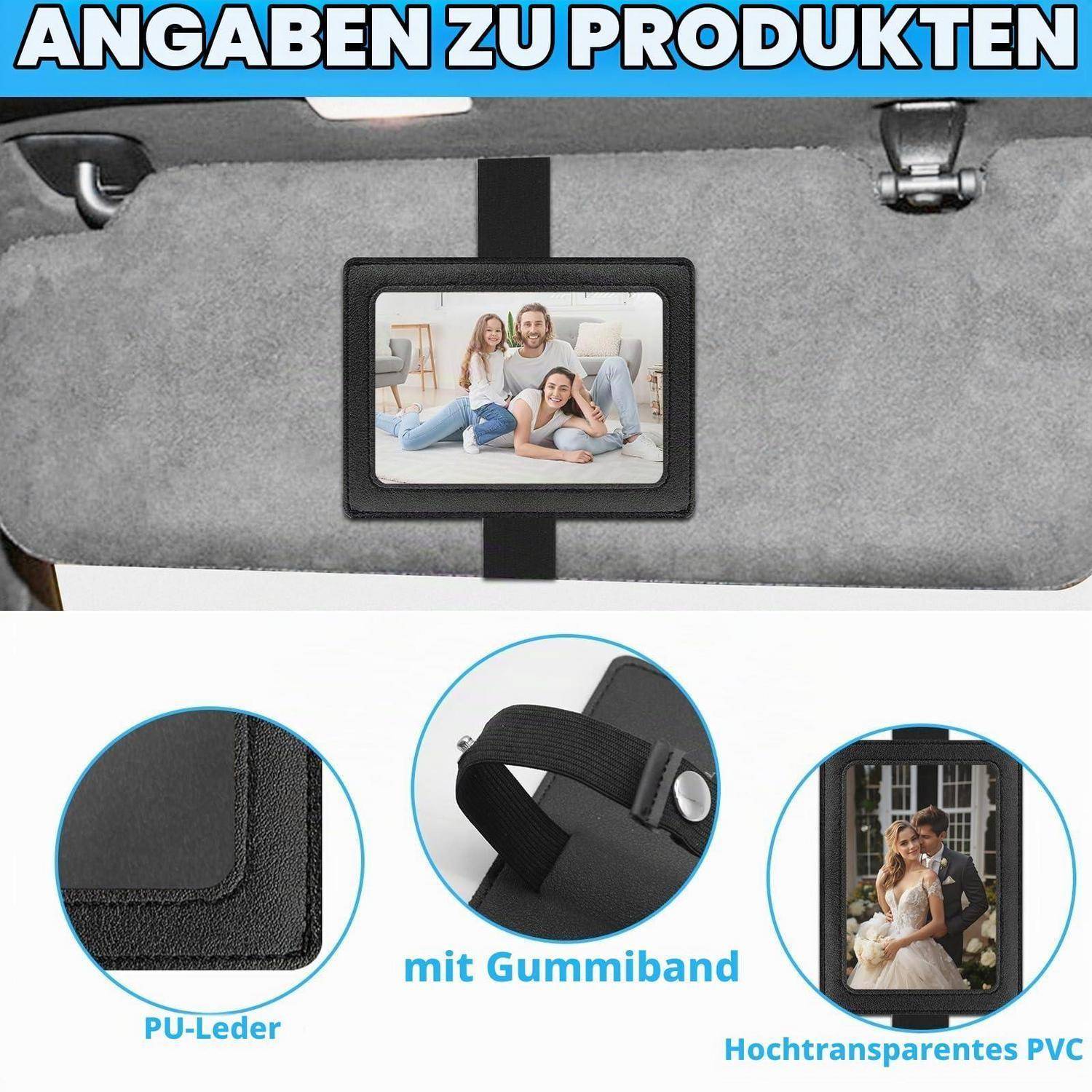 Kunstleder-Fotohalter für Auto-Sonnenblende, 5 Zoll, schwarz