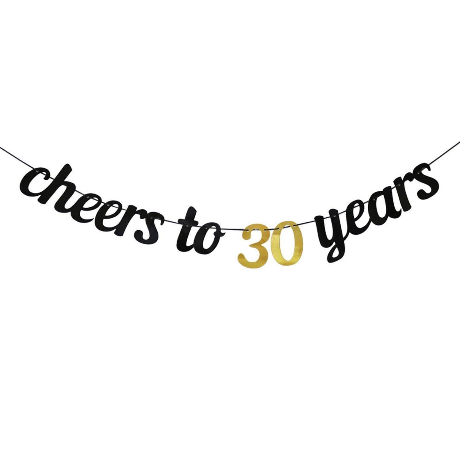 Gewölbtes Banner mit der Aufschrift „Cheers to 30 years