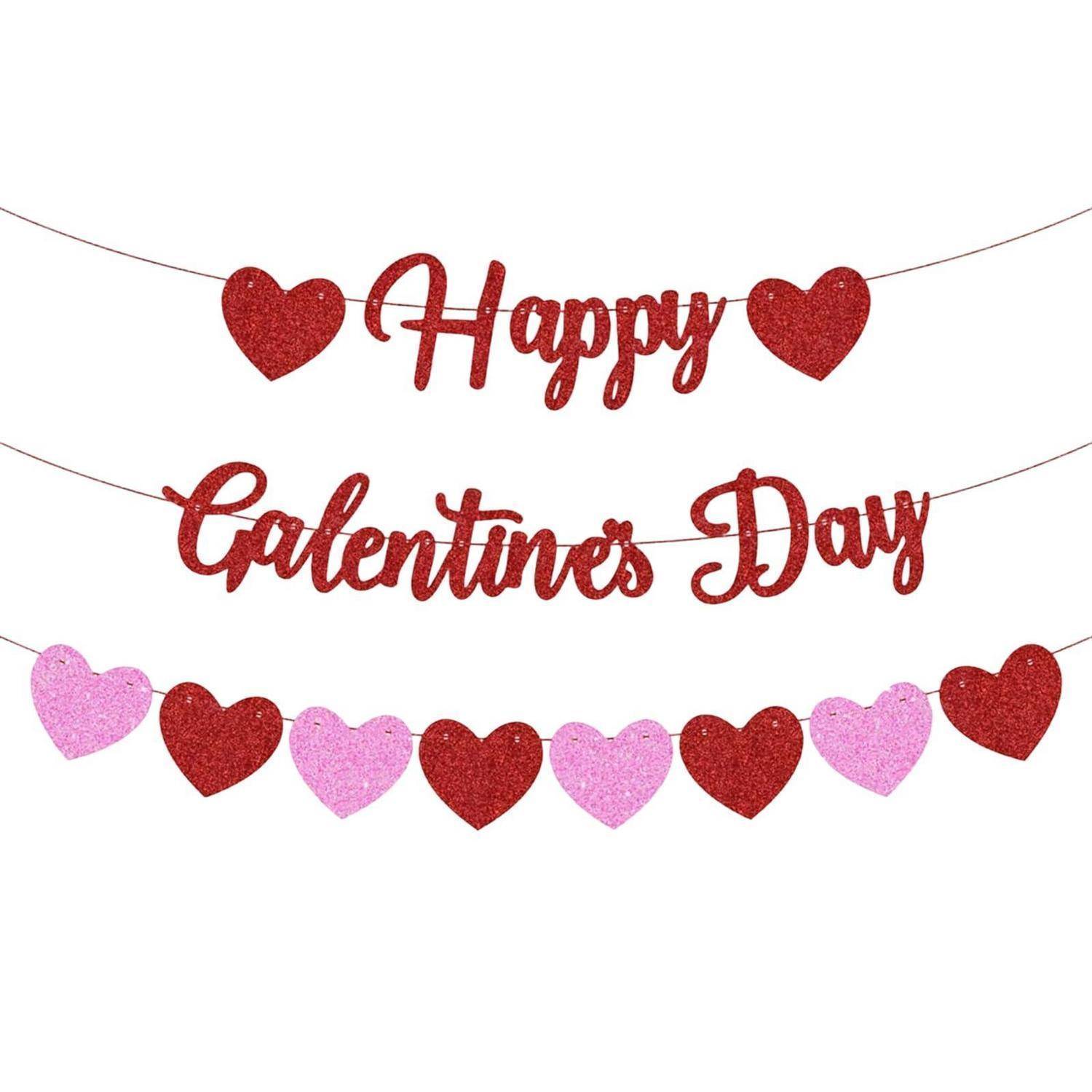 Rotes Glitzerbannerplakat mit der Aufschrift „Happy Valentines Day