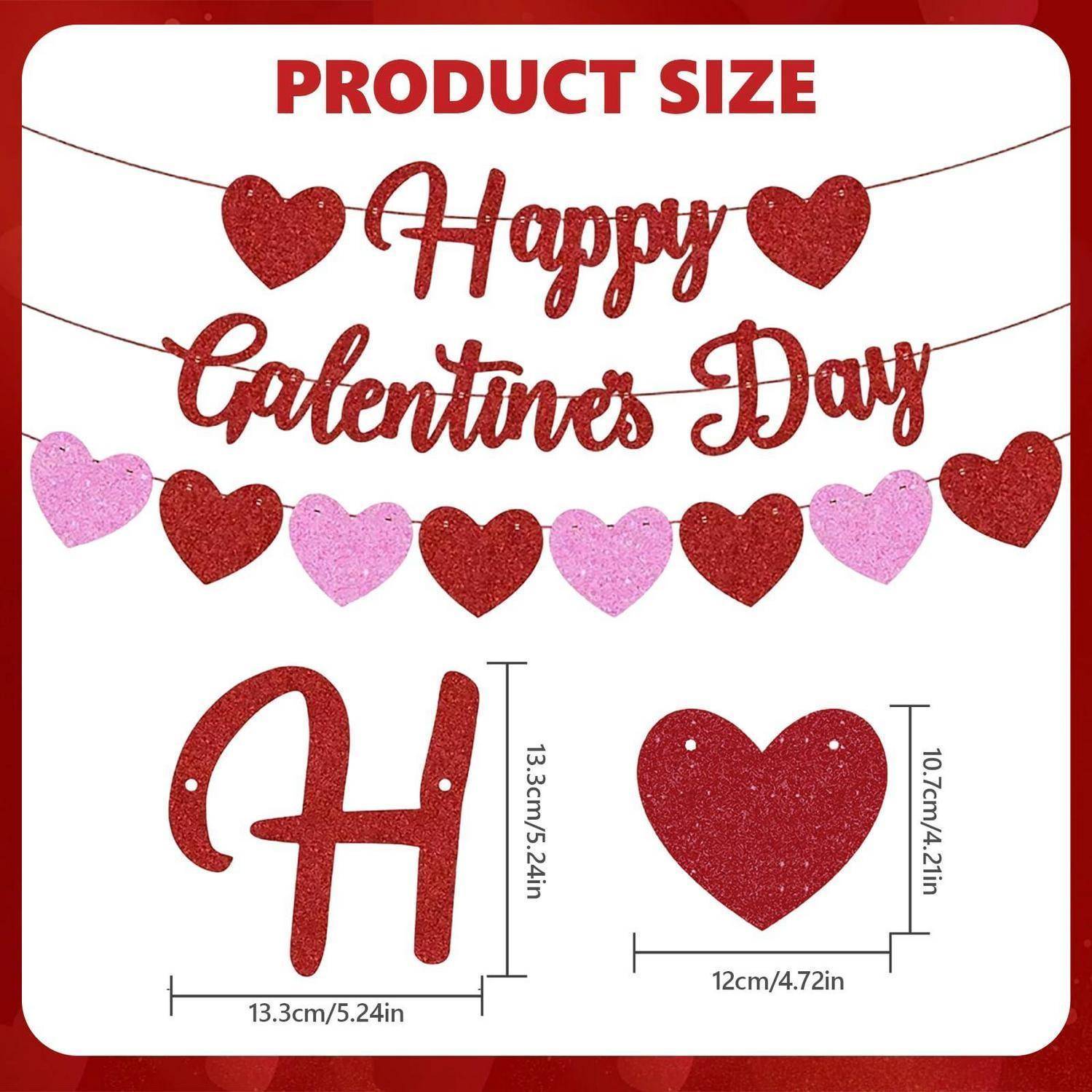Größentabelle für ein Glitter-Banner „Happy Valentines Day
