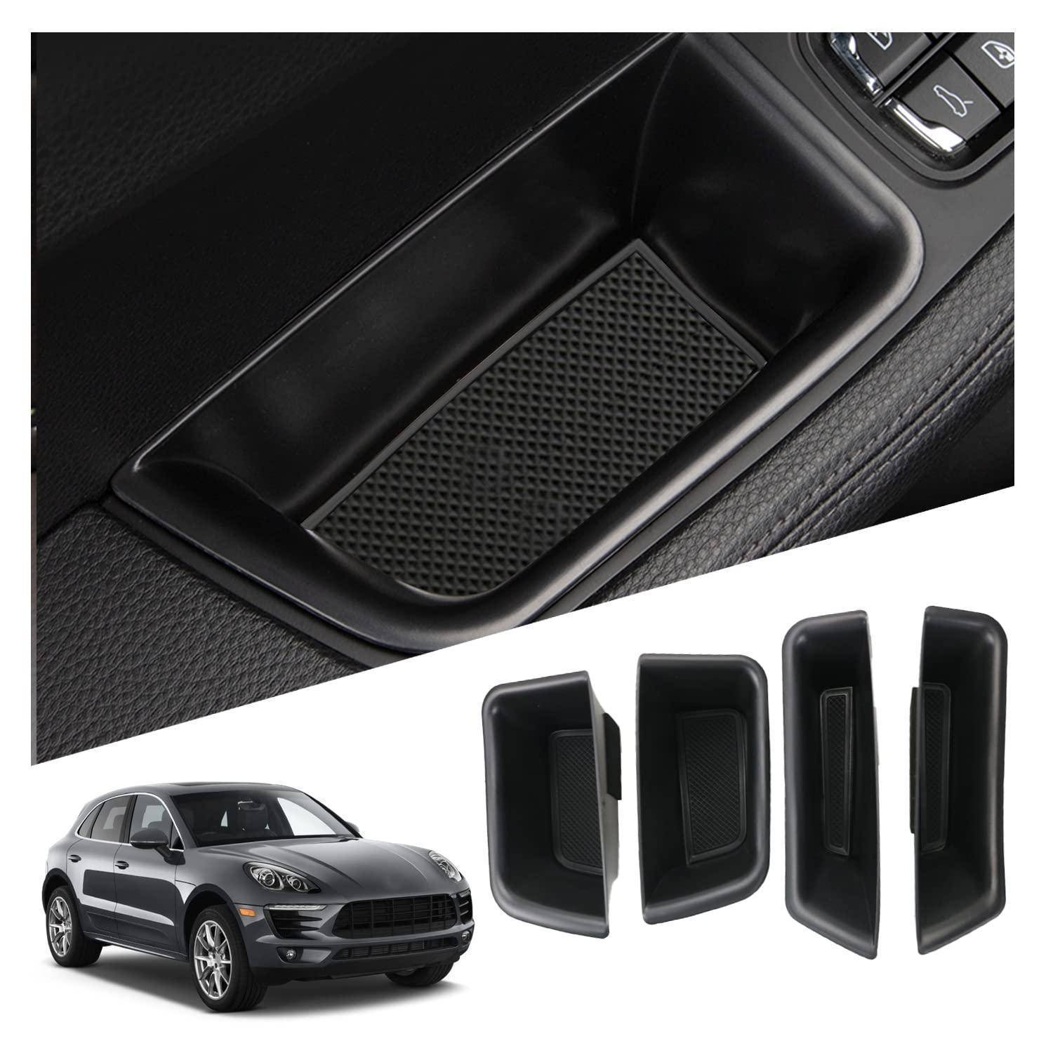 Autotürfacheinsatz in einem Fahrzeugtürlagerungsbereich dargestellt, mit einem Porsche SUV und vier schwarzen Einsatzteilen darunter angezeigt.