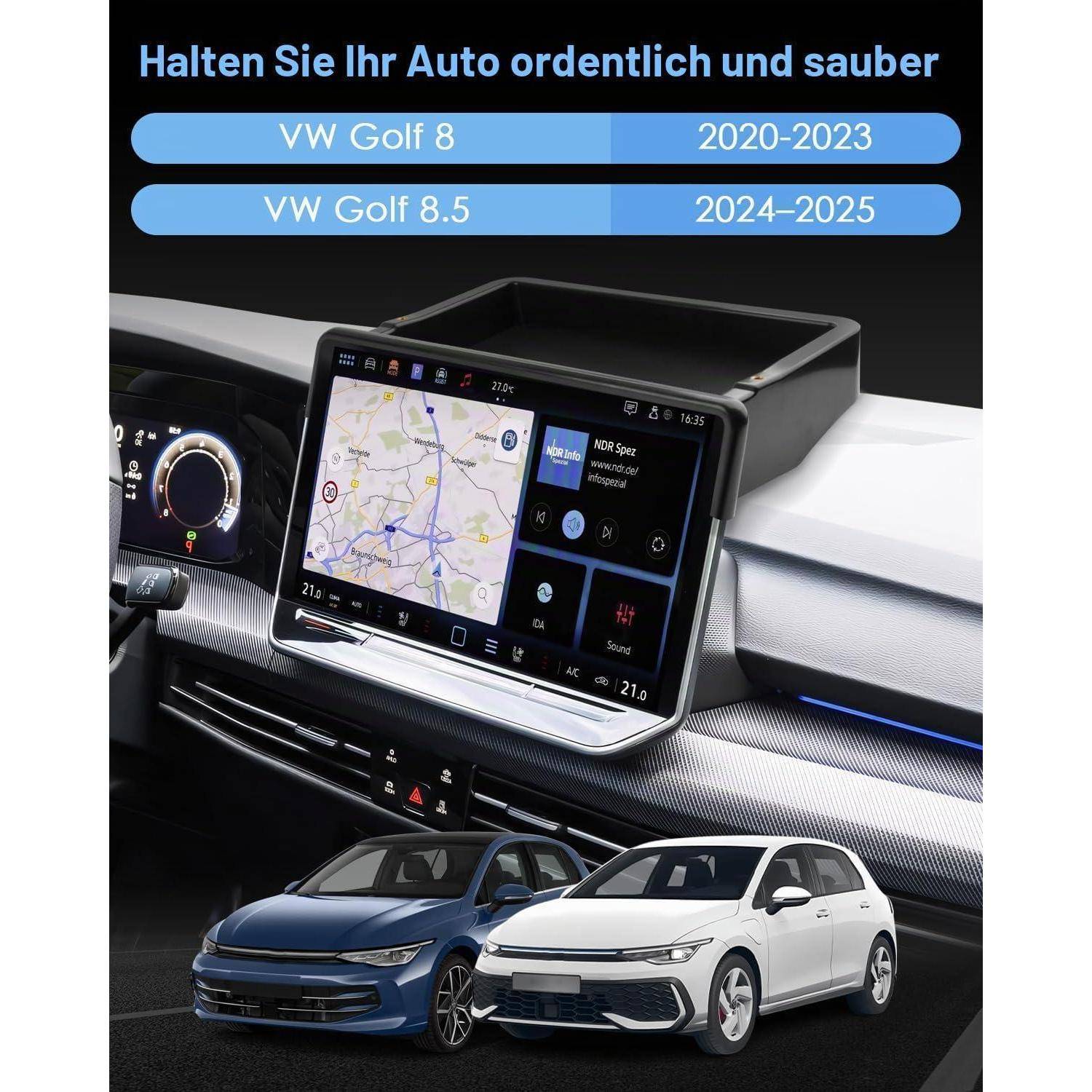 Displayschutzfolie für VW Golf 8 und Golf 8.5, mit deutscher Textanzeige der Kompatibilität für die Jahre 2020-2025.