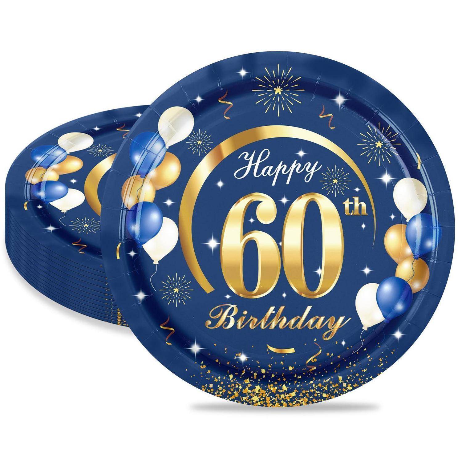 Blaues Ballon-Design zum 60. Geburtstag mit goldenem Text „Happy 60th Birthday