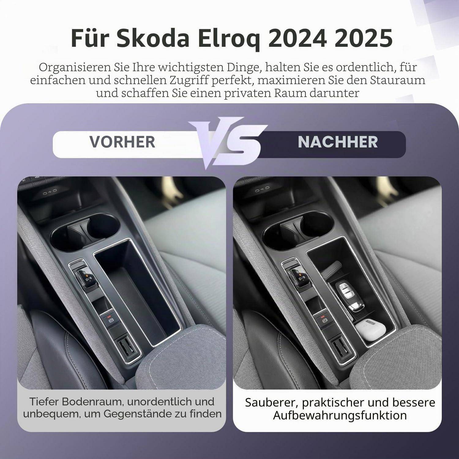 Mittelkonsole Organizer für Skoda Elroq Enyaq iV ABS mit Gummiauflage