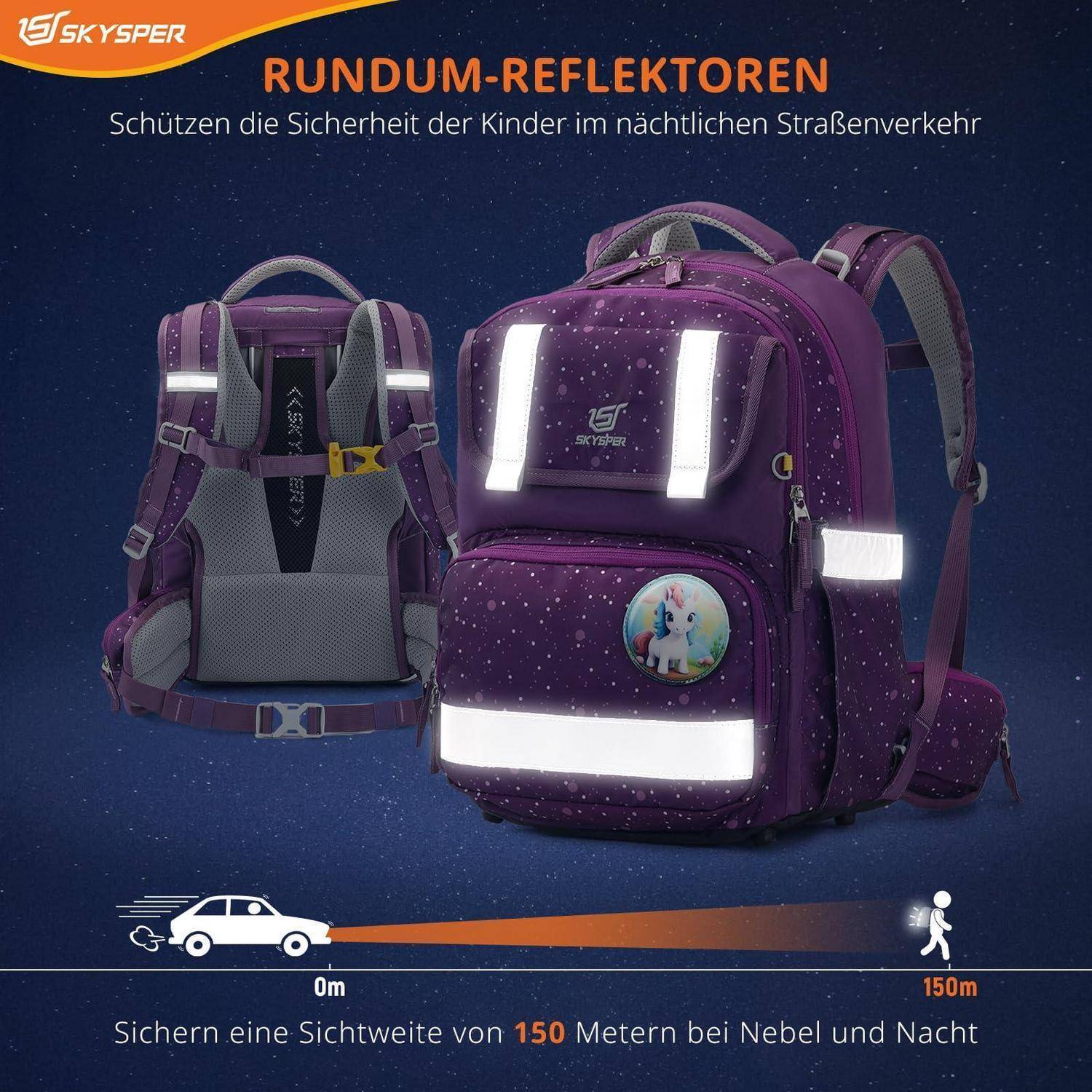 SKYSPER Schulranzen-Set 5-teilig Ergonomisch Lila Höhenverstellbar
