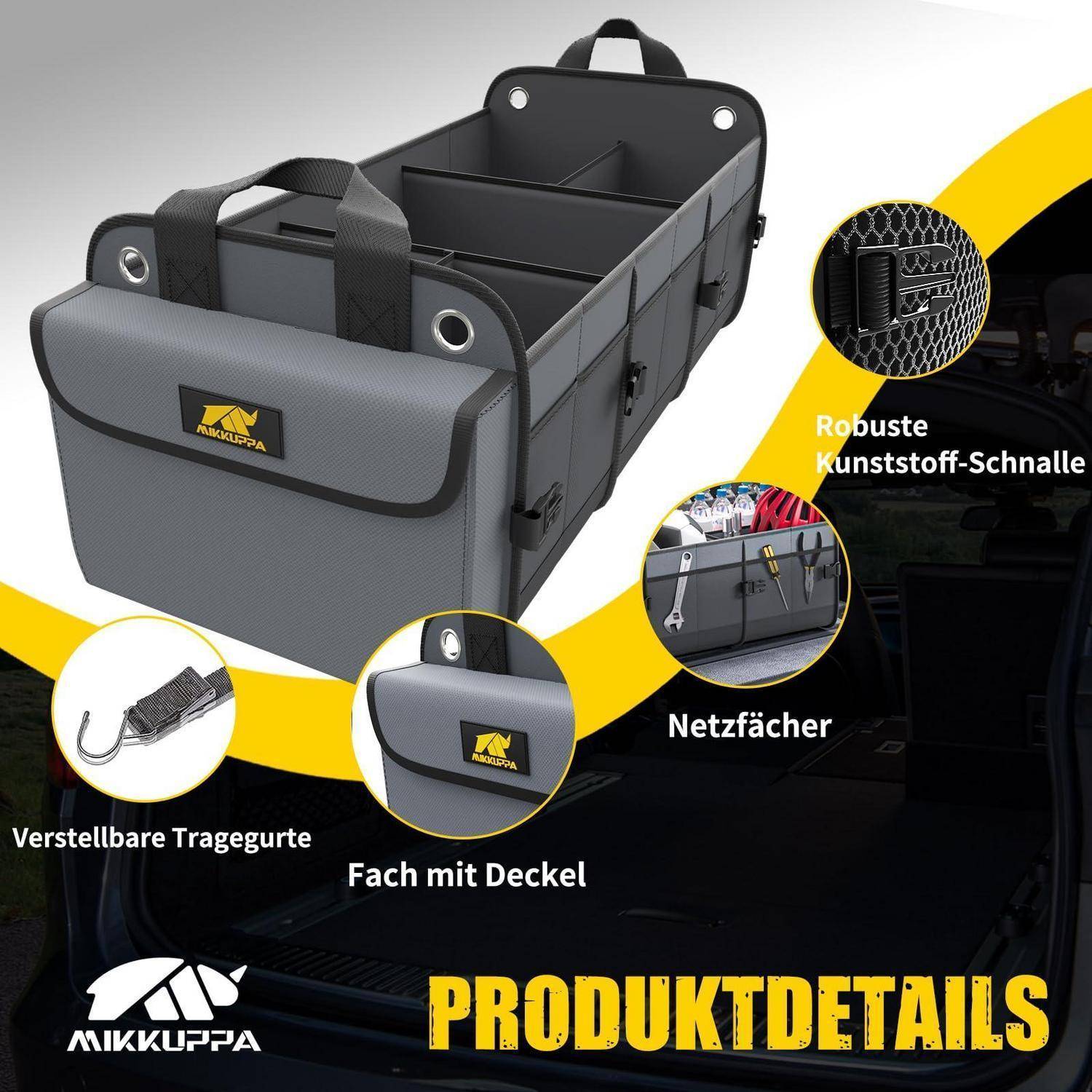 MIKKUPPA Kofferraum Organizer mit Kühltasche 100L 1680D Oxford Grau