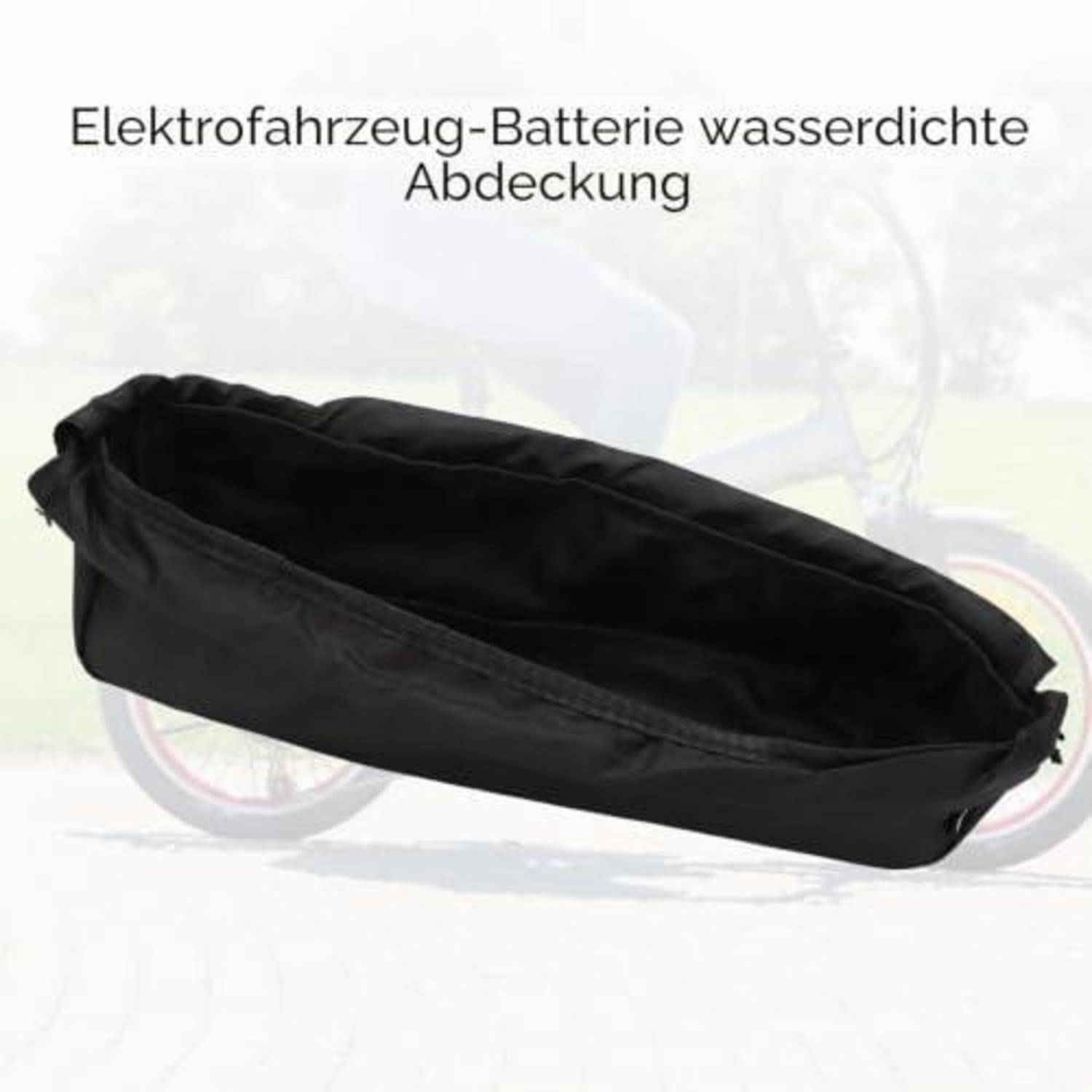 Schwarze wasserdichte Abdeckung für eine Elektrofahrzeug-Batterie, gezeigt mit deutschem Text „Elektrofahrzeug-Batterie wasserdichte Abdeckung".
