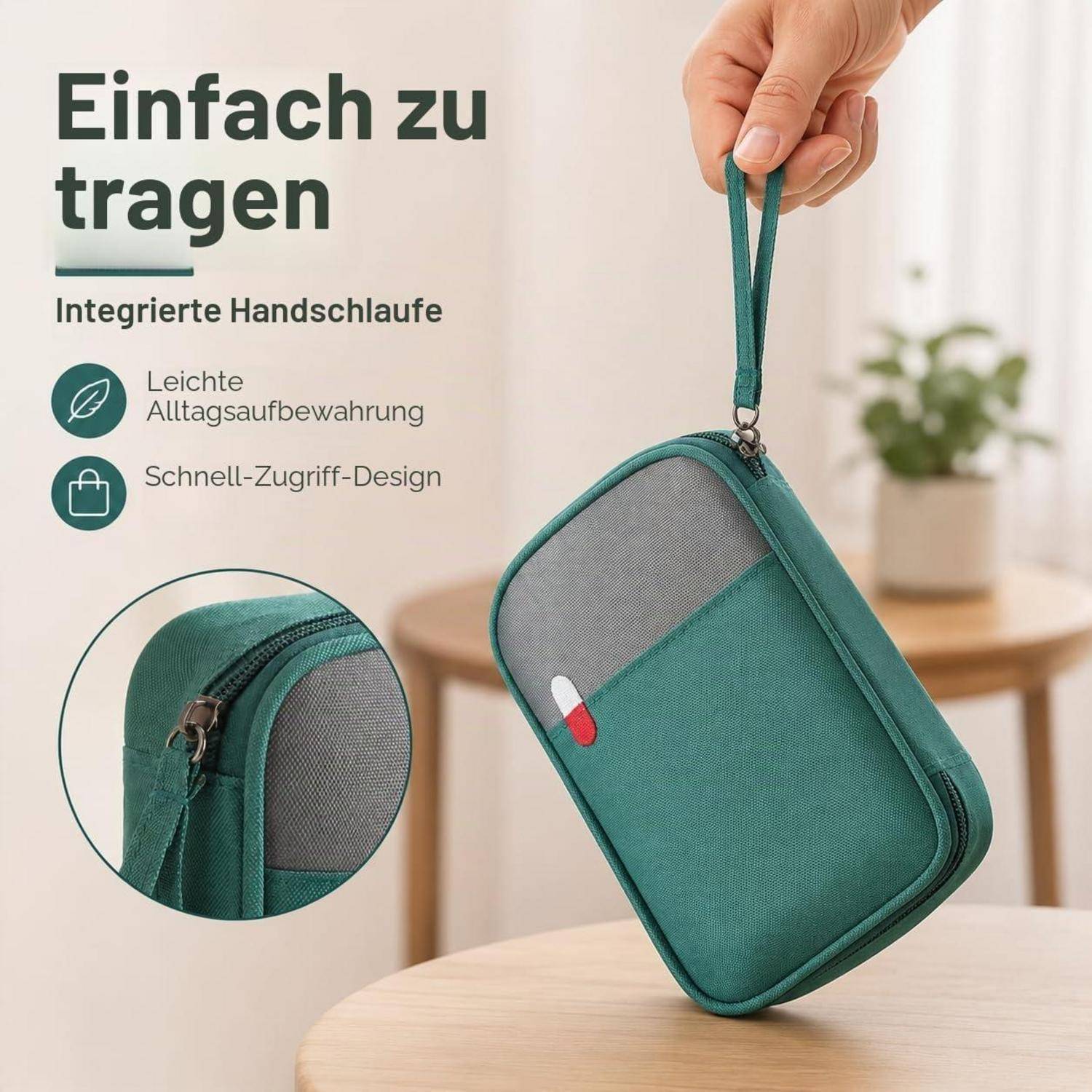 Erste-Hilfe-Tasche leer Größe M wasserdicht mit Fächern grün